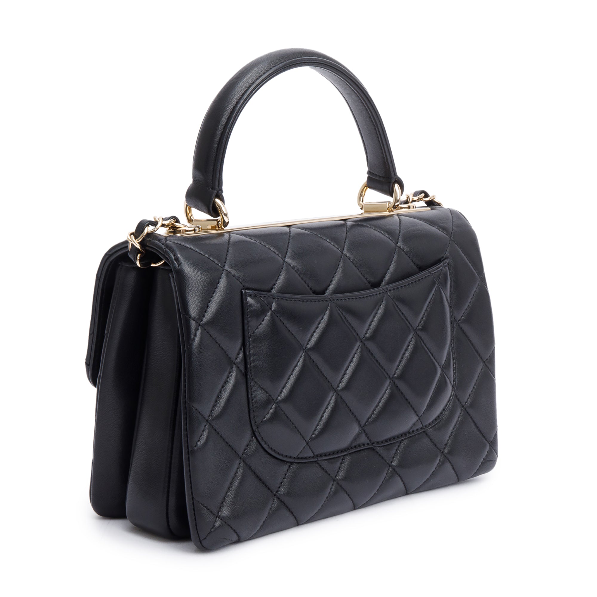 Chanel Black Quilted Lambskin Trendy CC Small Top Handle Flap Bag w/ Authenticity Card