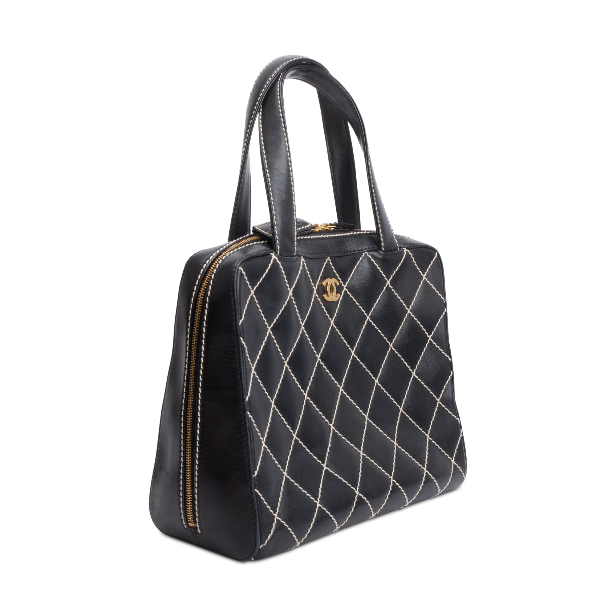 Chanel Black Quilted Leather Large Surpique Bowler Bag