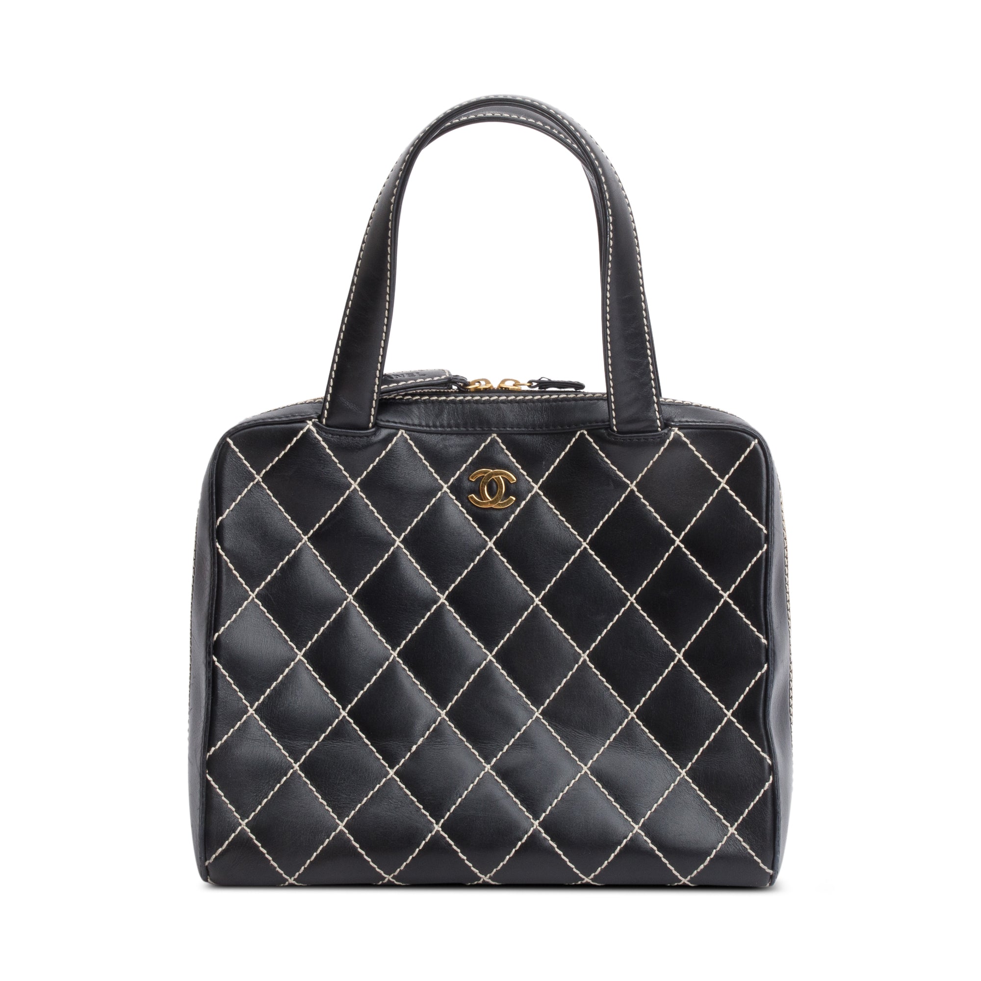 Chanel Black Quilted Leather Large Surpique Bowler Bag