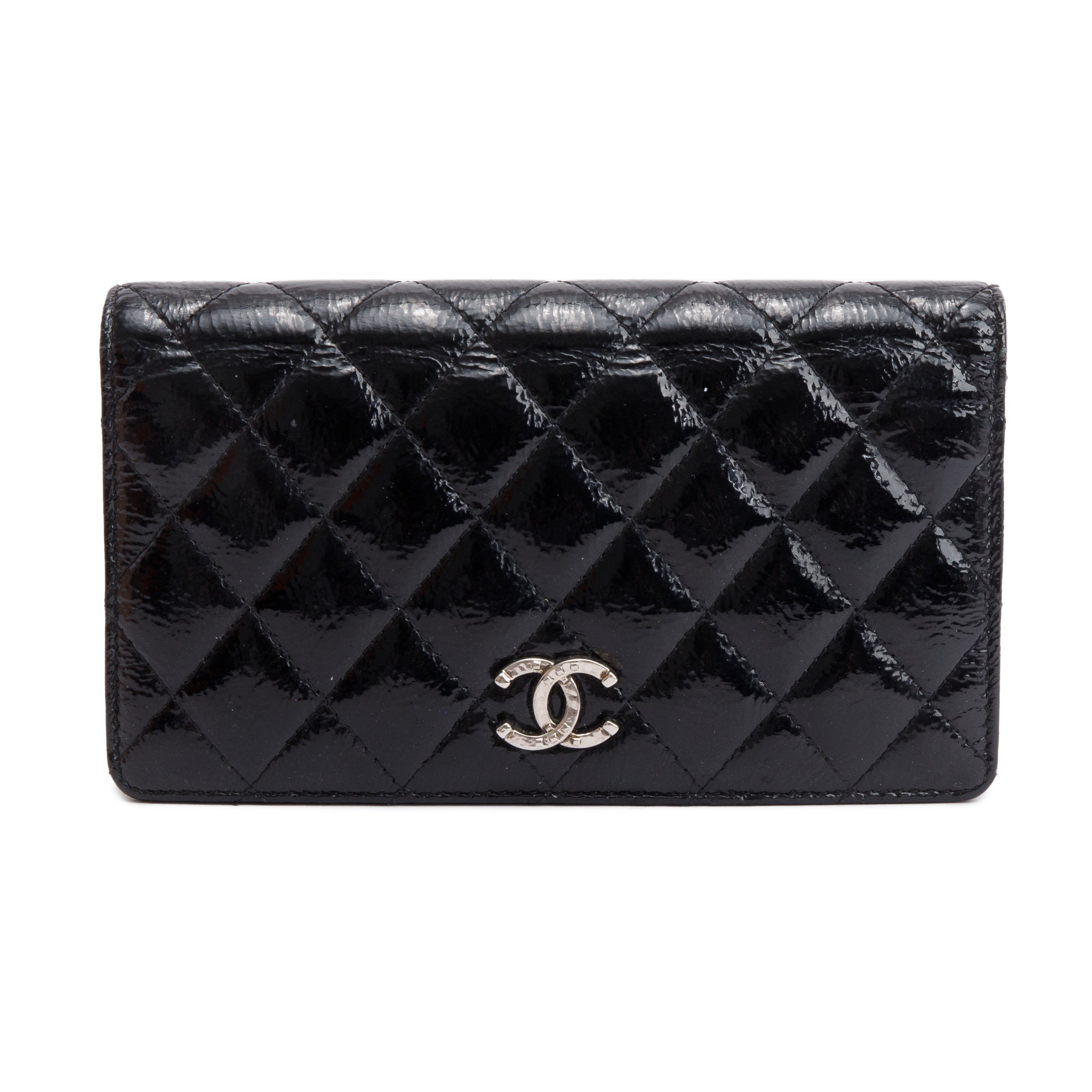 Chanel Black Quilted Patent Leather Brilliant Yen Wallet w/ Box & Authenticity Card