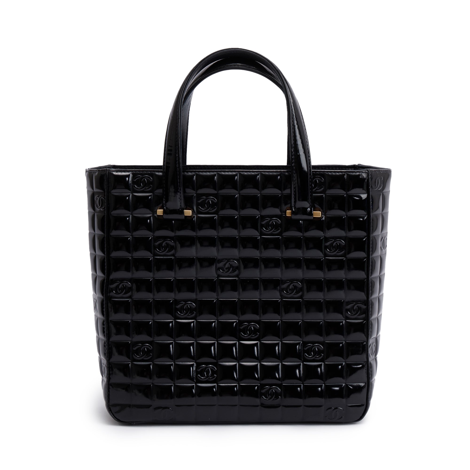 Chanel Black Quilted Patent Leather Chocolate Bar CC Tote Bag