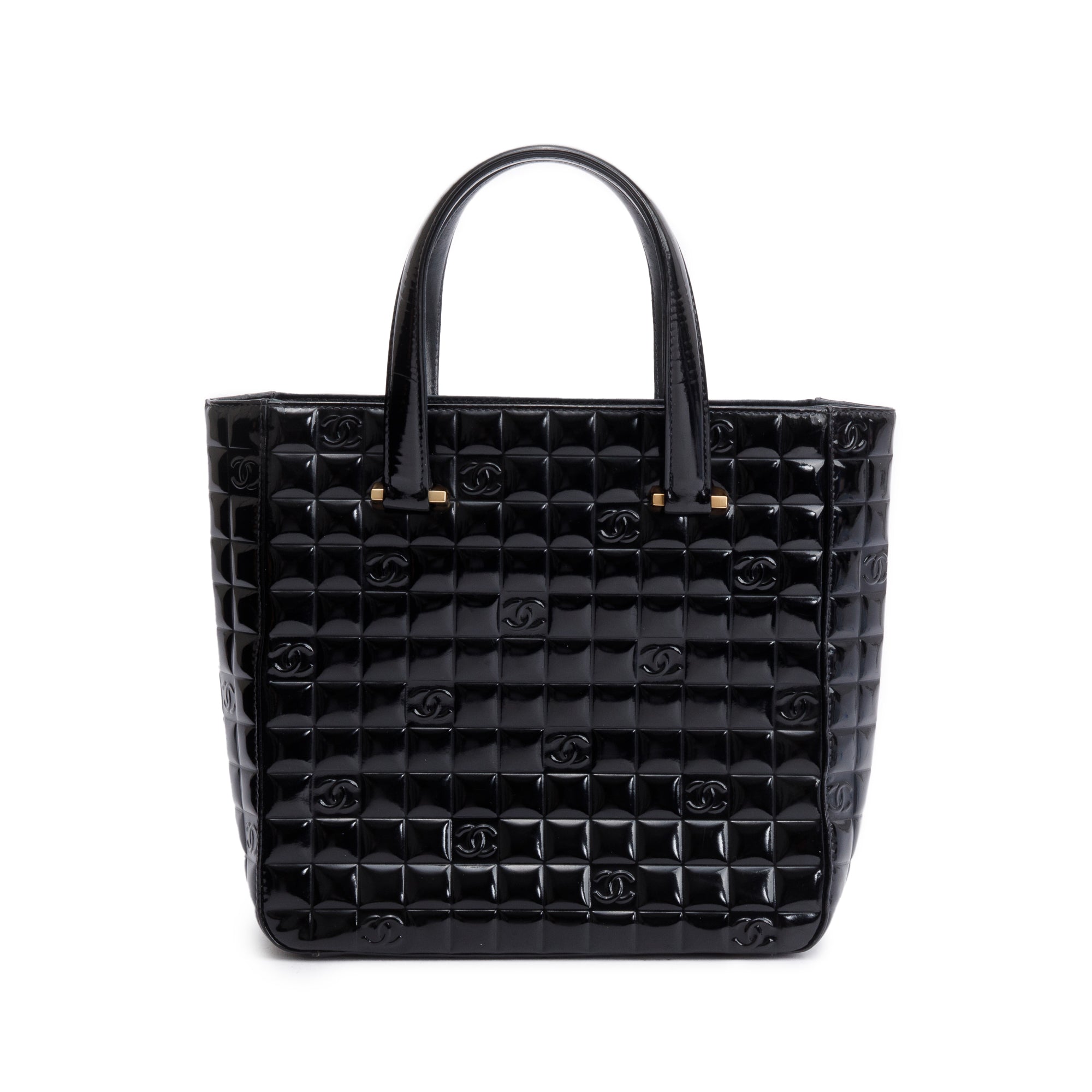 Chanel Black Quilted Patent Leather Chocolate Bar CC Tote Bag