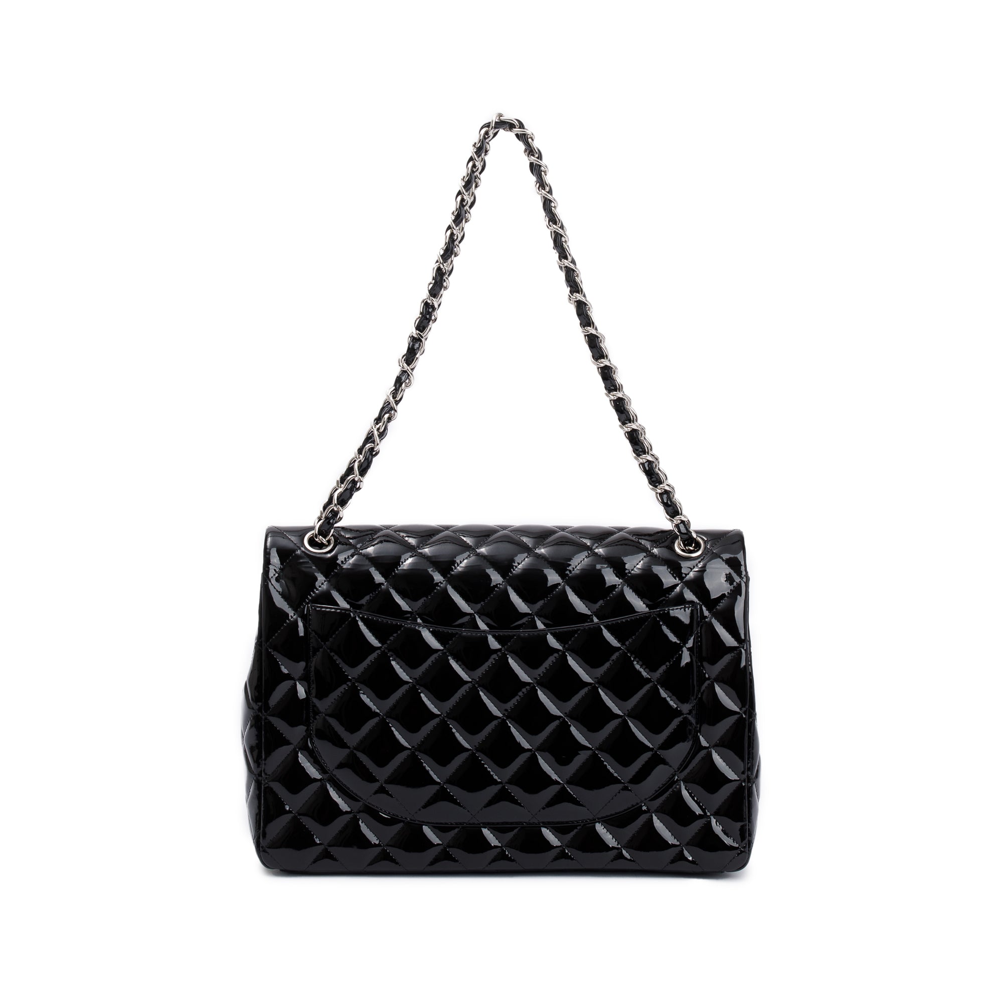 Chanel Black Quilted Patent Leather Classic Maxi Double Flap Bag w/ Box & Authenticity Card