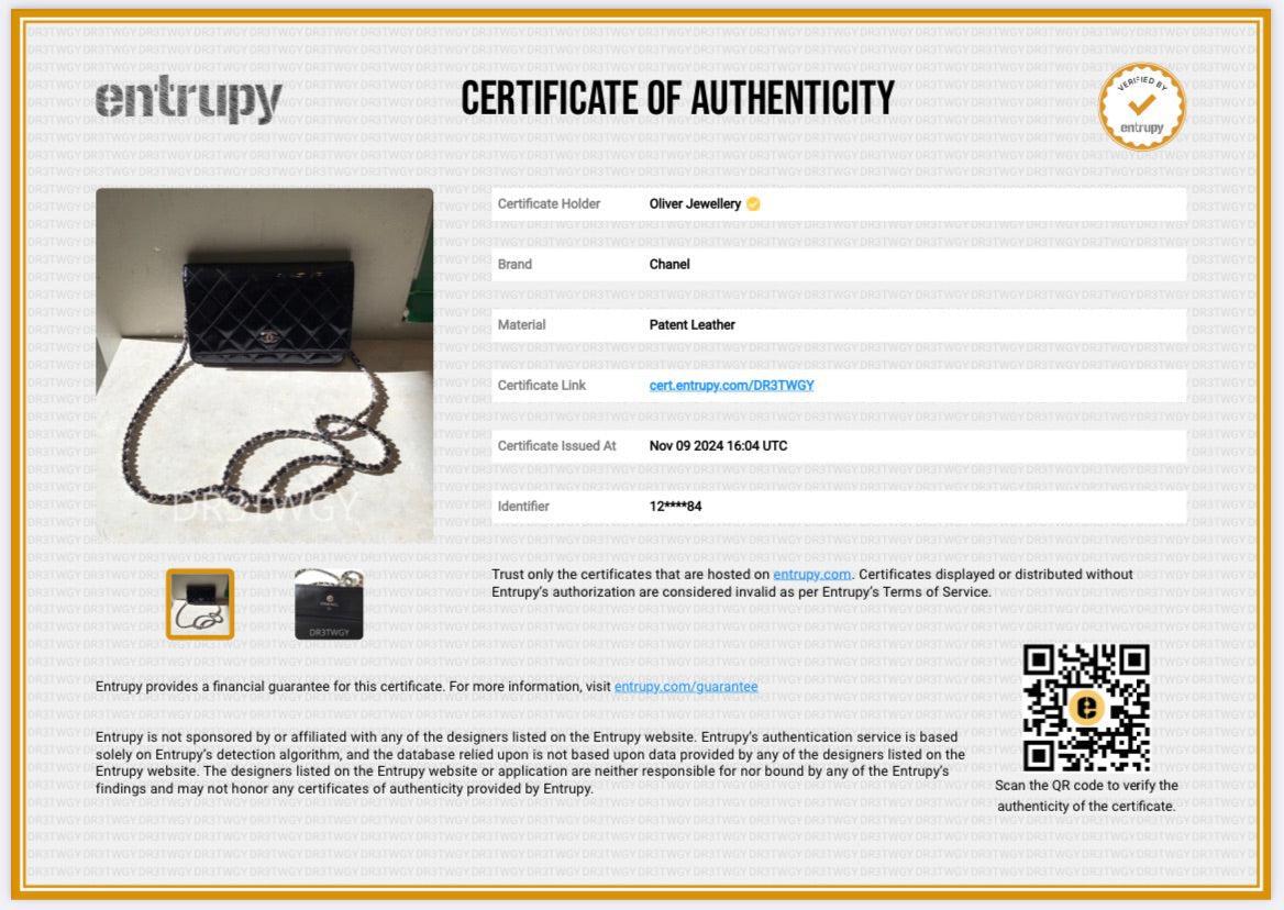 Chanel Black Quilted Patent Leather Classic Wallet on Chain