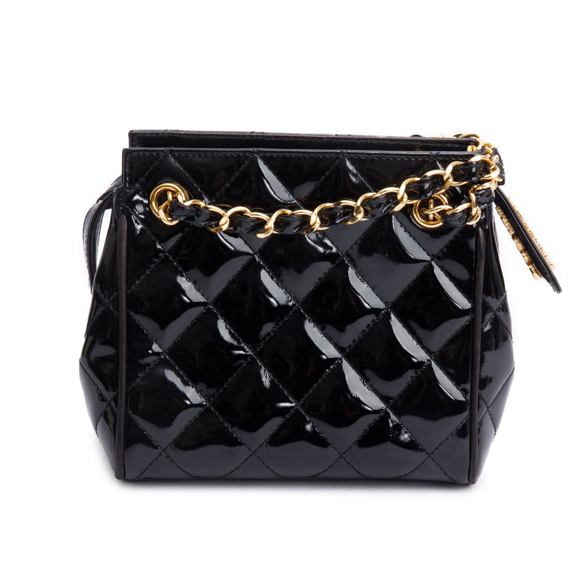 Chanel Black Quilted Patent Leather Mini Tote w/ Box & Authenticity Card