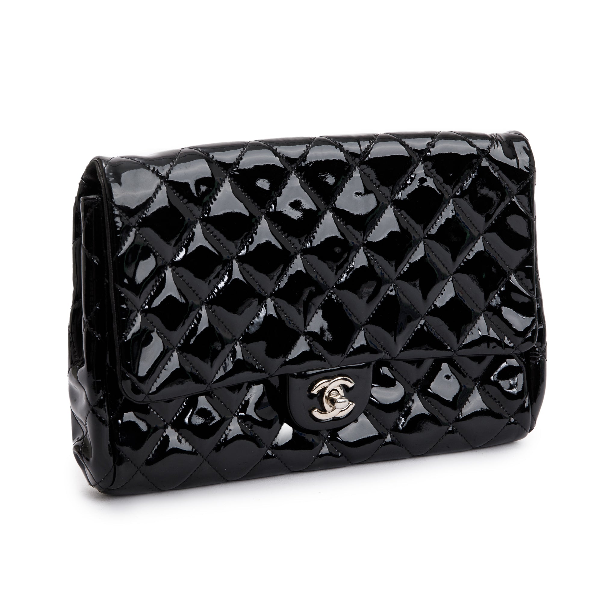 Chanel Black Quilted Patent Leather New Clutch