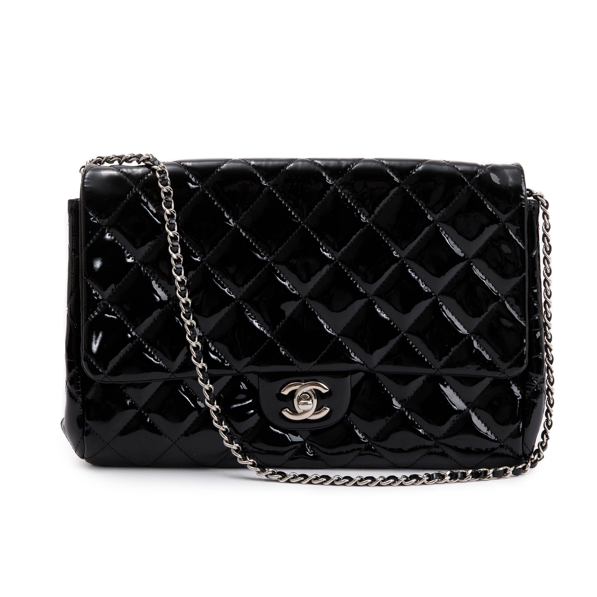Chanel Black Quilted Patent Leather New Clutch