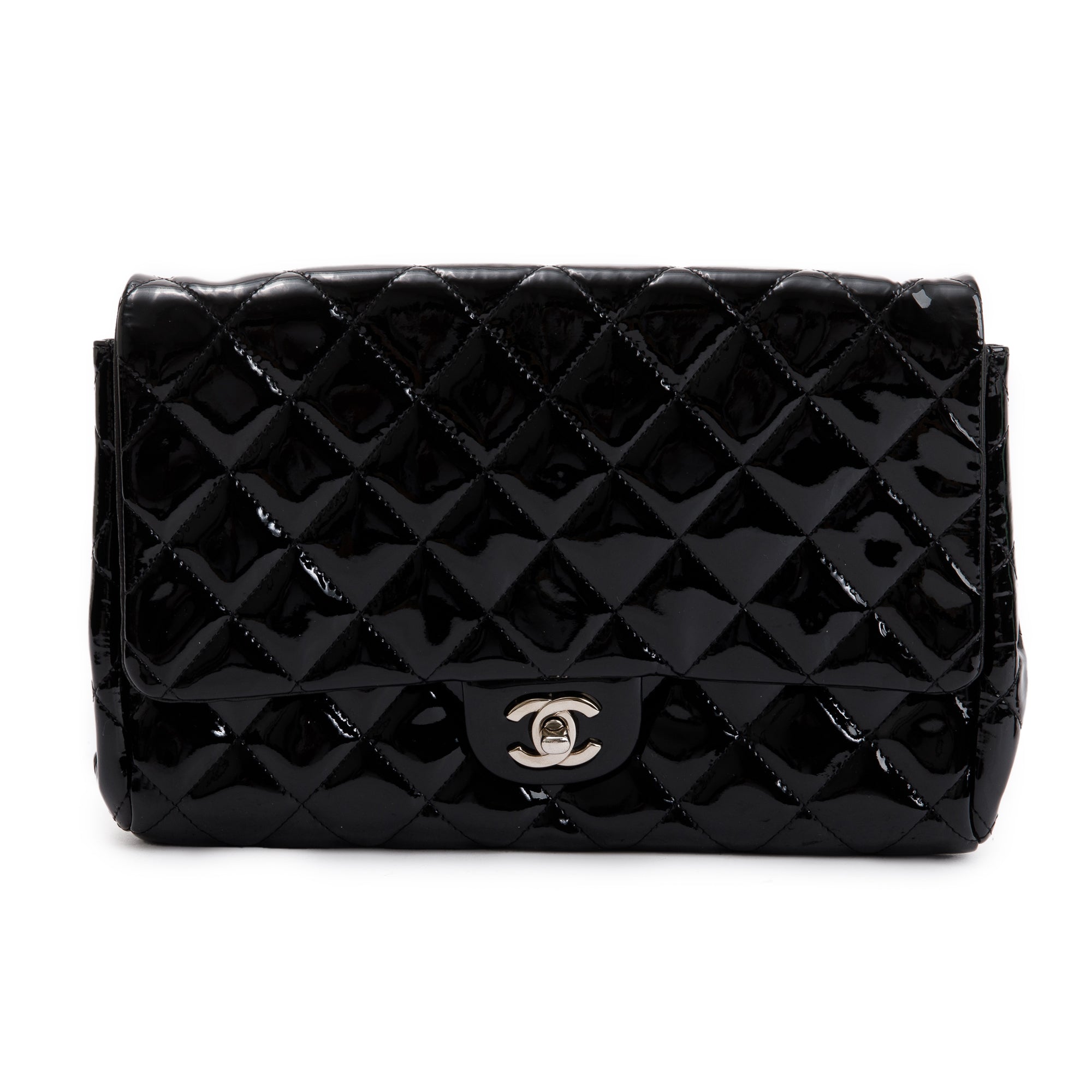 Chanel Black Quilted Patent Leather New Clutch