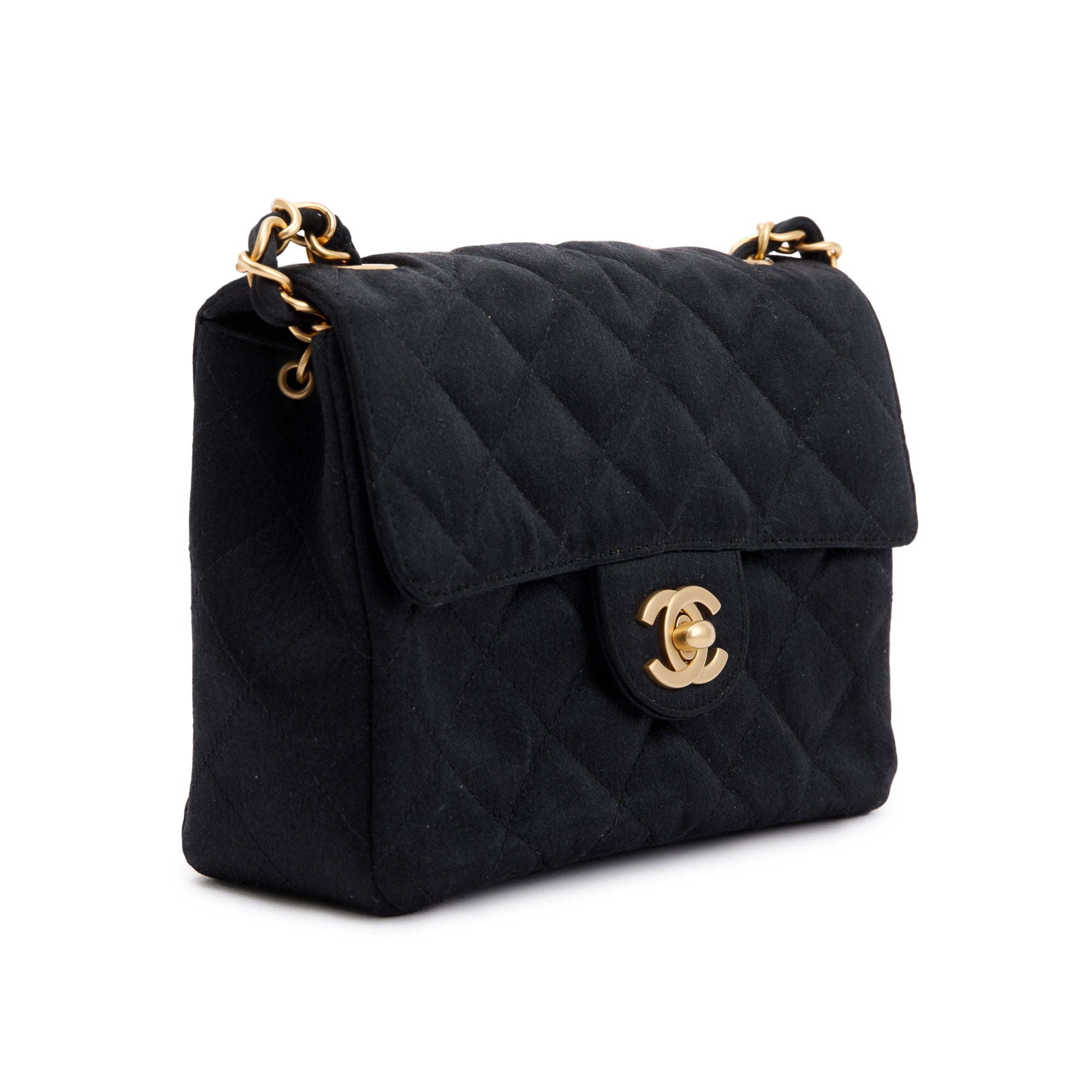 Chanel Black Quilted Satin Classic Square Mini Flap Bag