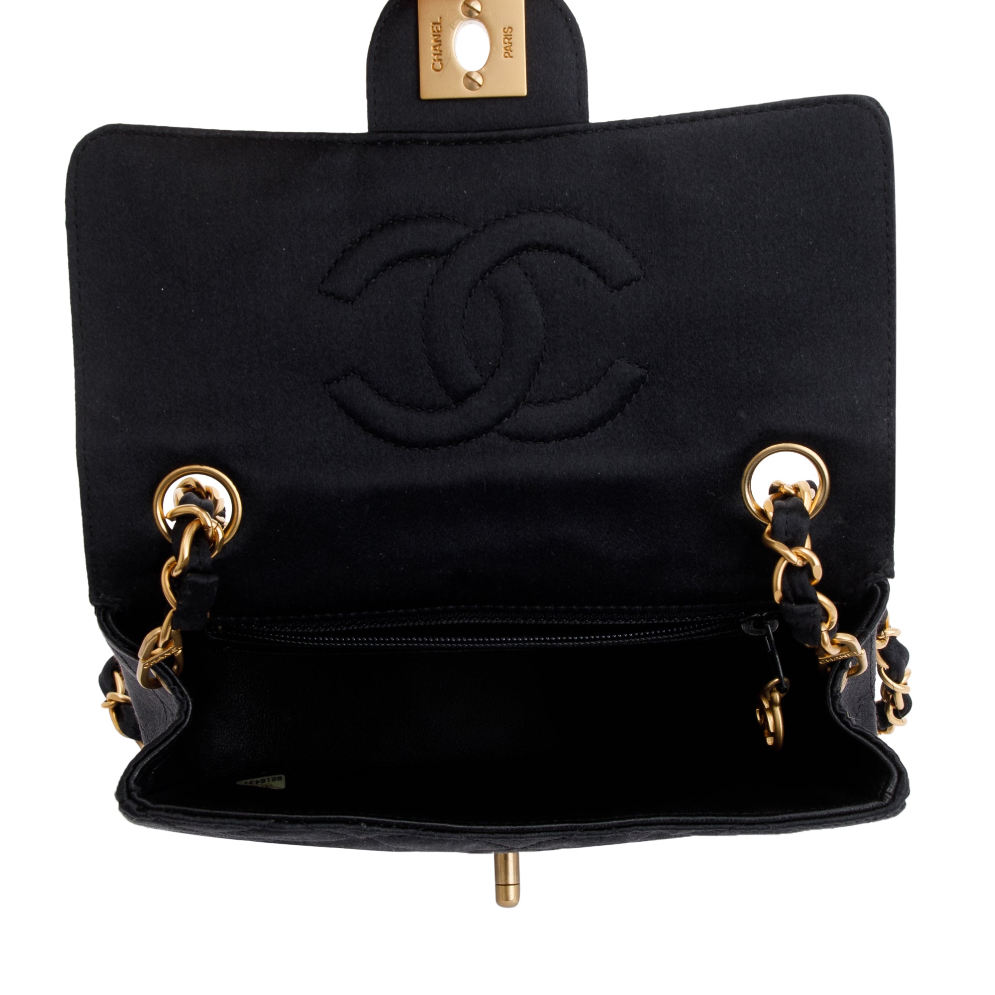 Chanel Black Quilted Satin Classic Square Mini Flap Bag