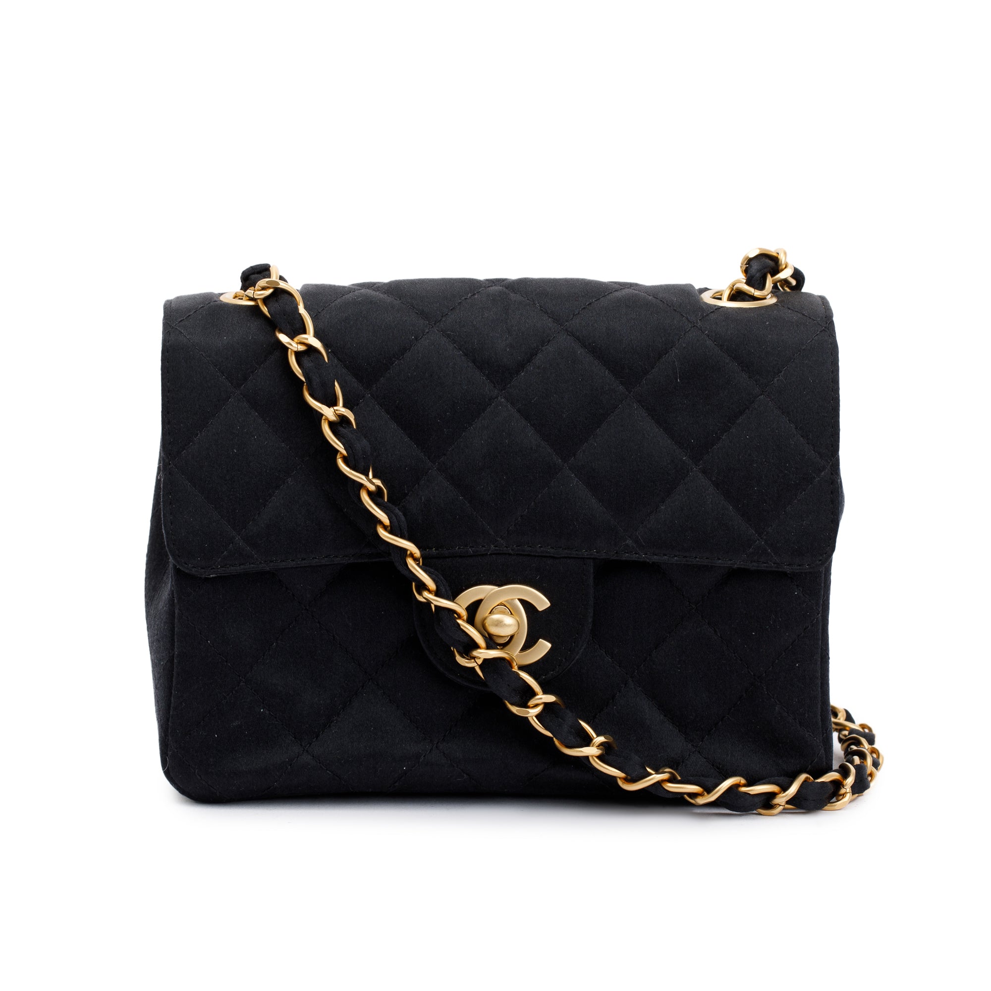 Chanel Black Quilted Satin Classic Square Mini Flap Bag