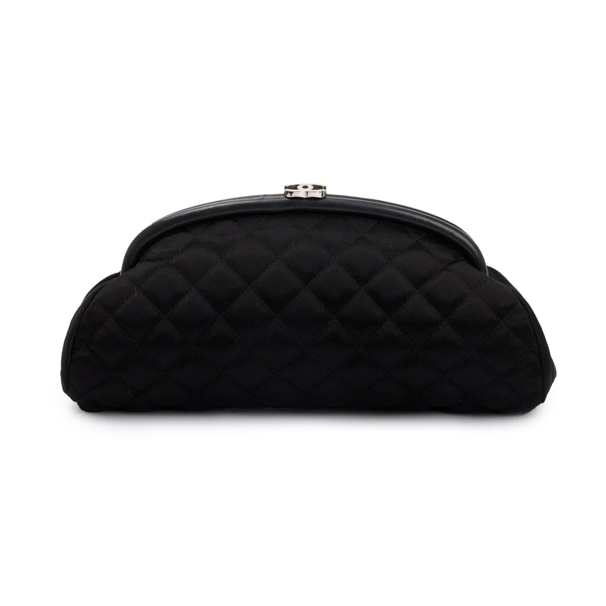 Chanel Black Quilted Satin Timeless Frame Clutch w/ Authenticity Card