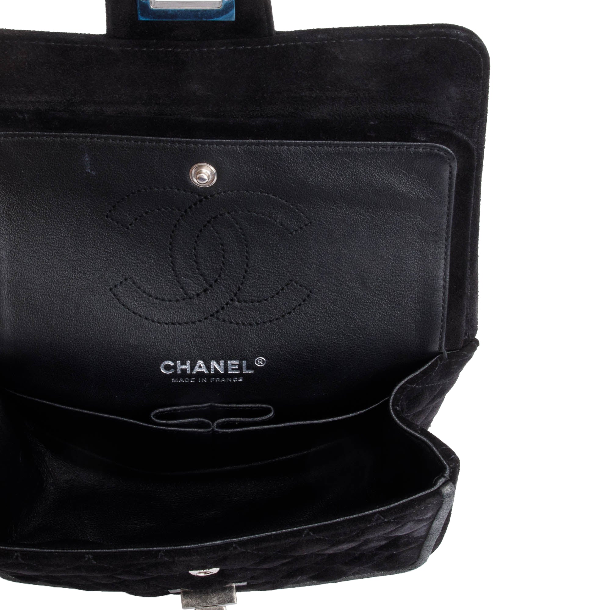 Chanel Black Quilted Suede 2.55 Reissue Mini Square Double Flap Bag w/ Authenticity Card