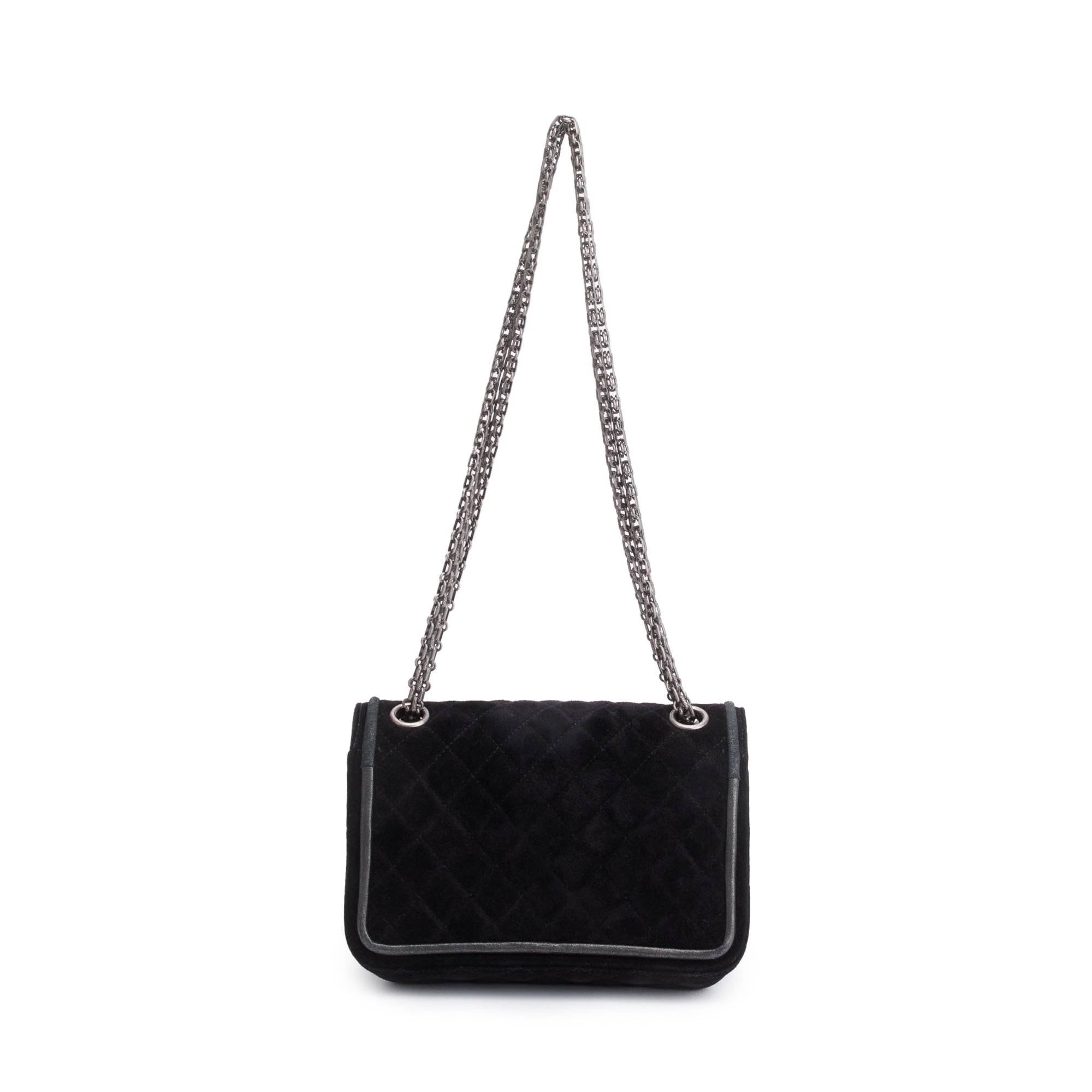 Chanel Black Quilted Suede 2.55 Reissue Mini Square Double Flap Bag w/ Authenticity Card