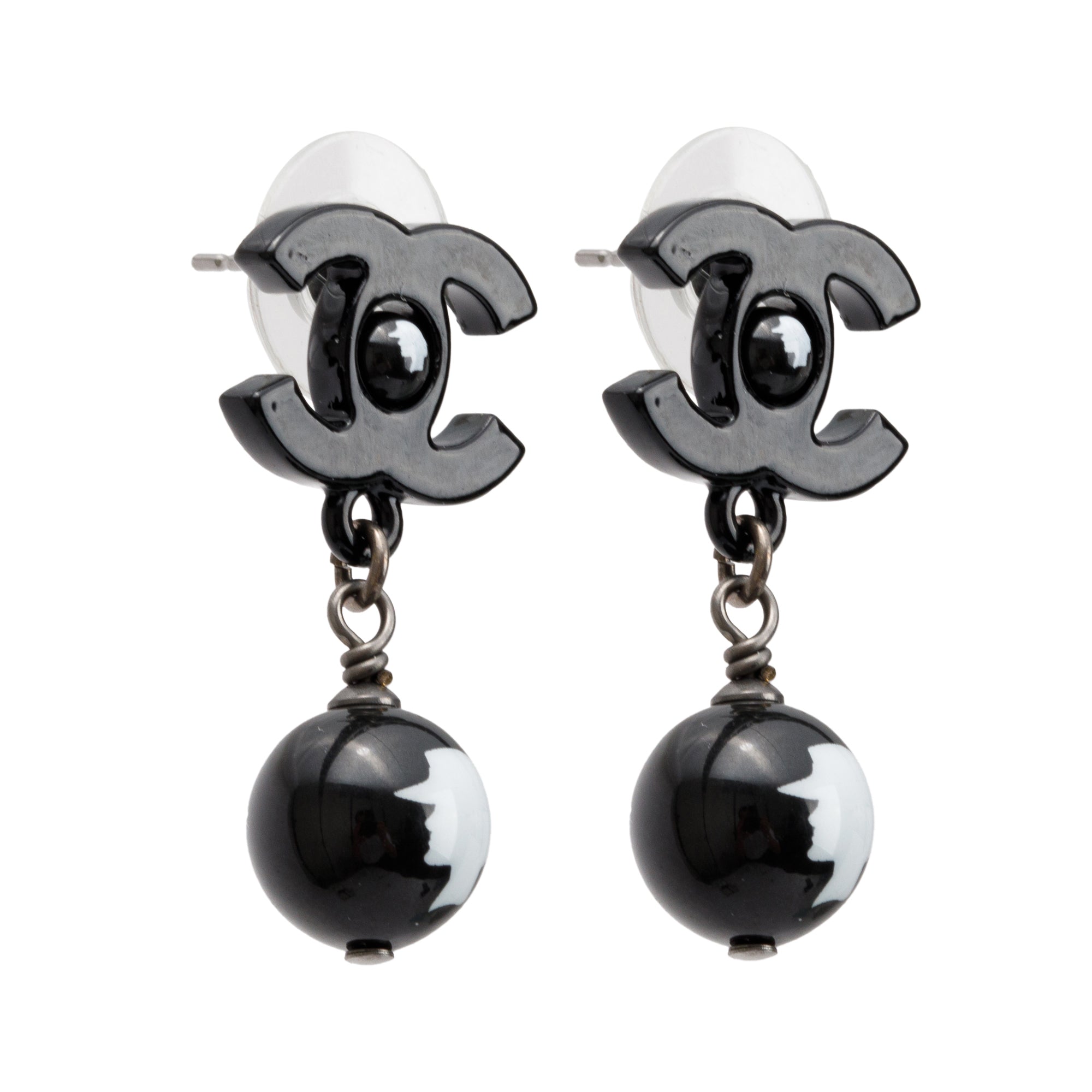 Chanel Black Resin CC Coco Bead Drop Earrings