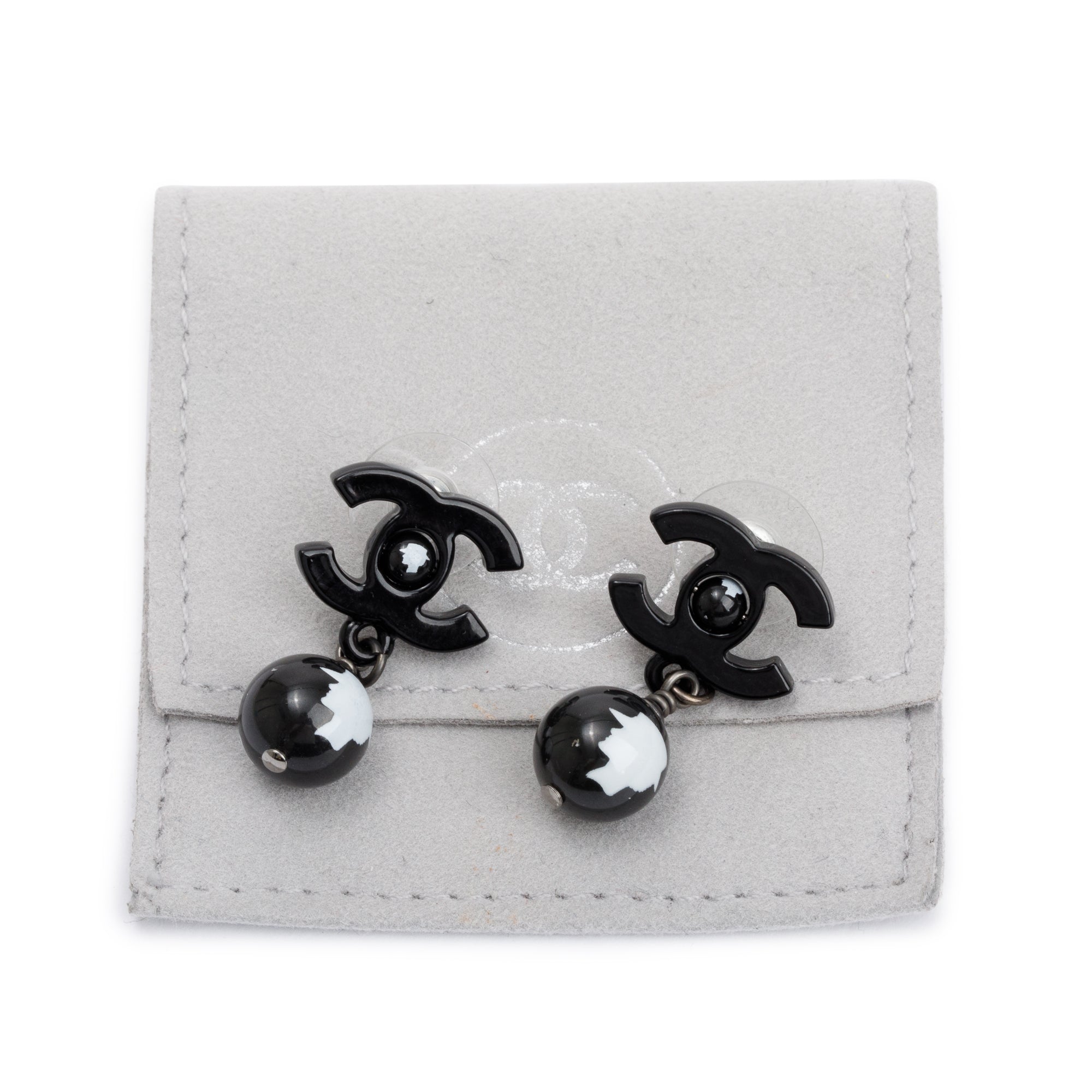 Chanel Black Resin CC Coco Bead Drop Earrings