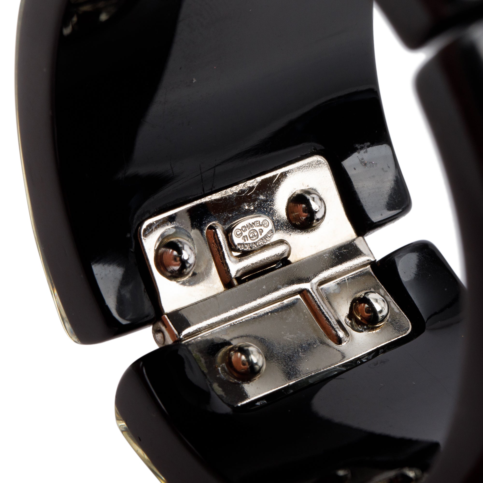 Chanel Black Resin Strass CC Hinged Bracelet