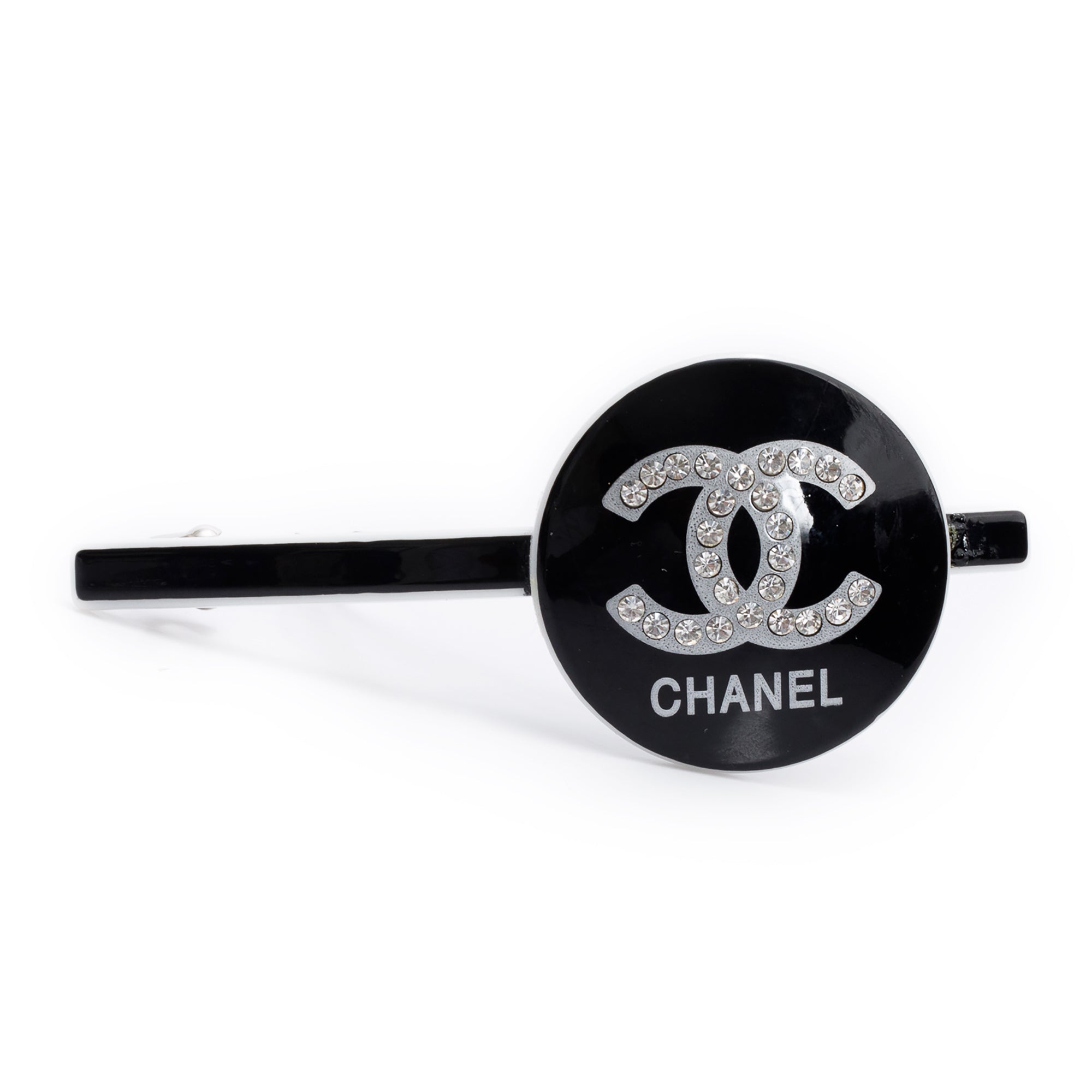Chanel Black Resin Strass CC Logo Hair Clip Barrette