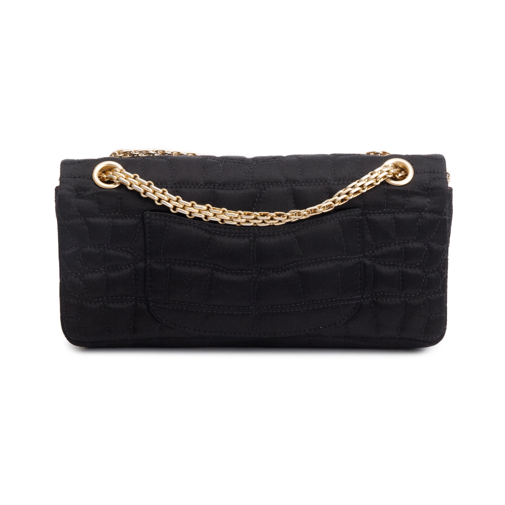 Chanel Black Satin Coco's Croc 2.55 Reissue East/West Double Flap Bag w/ Box