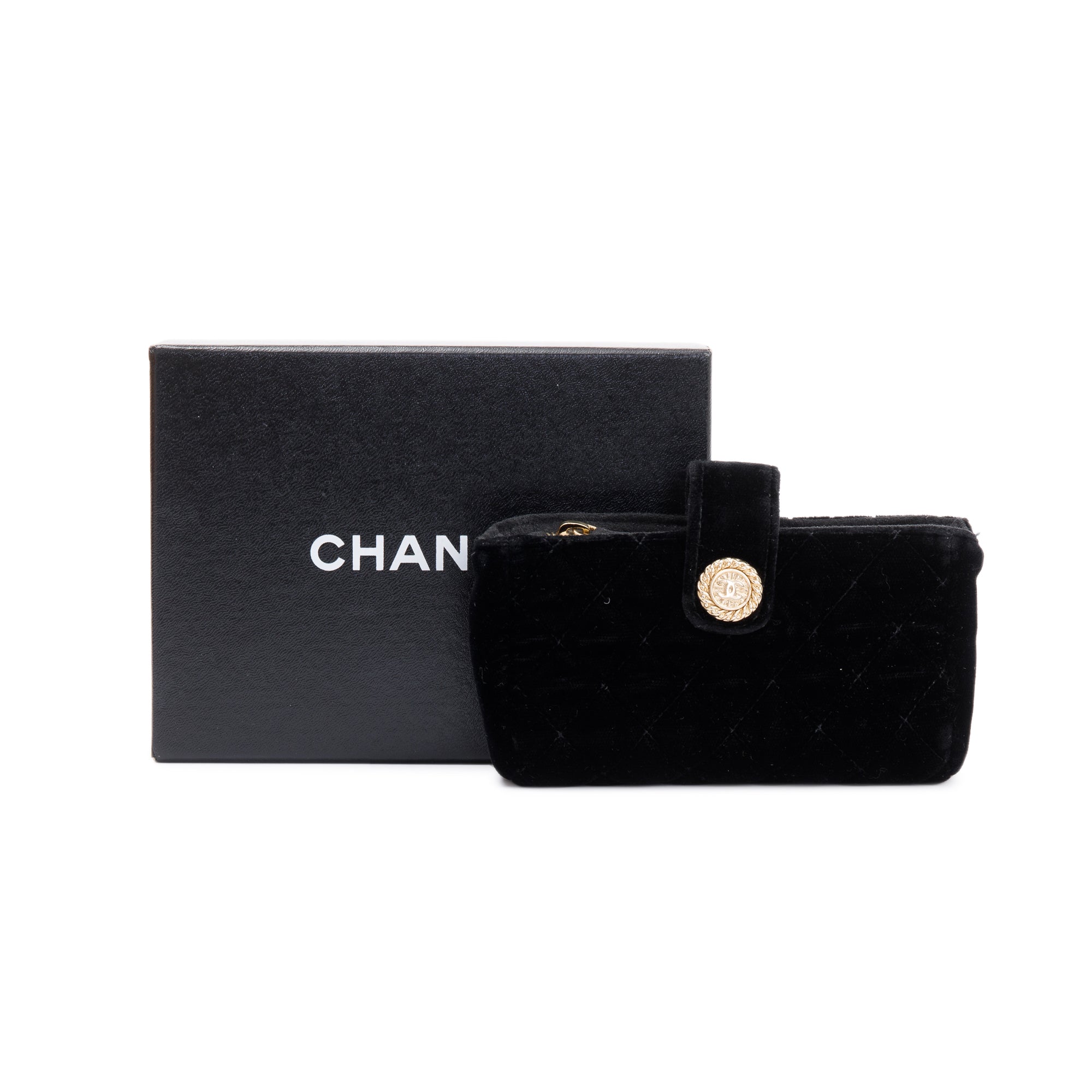 Chanel Black Velvet O-Phone Holder Pouch w/ Box