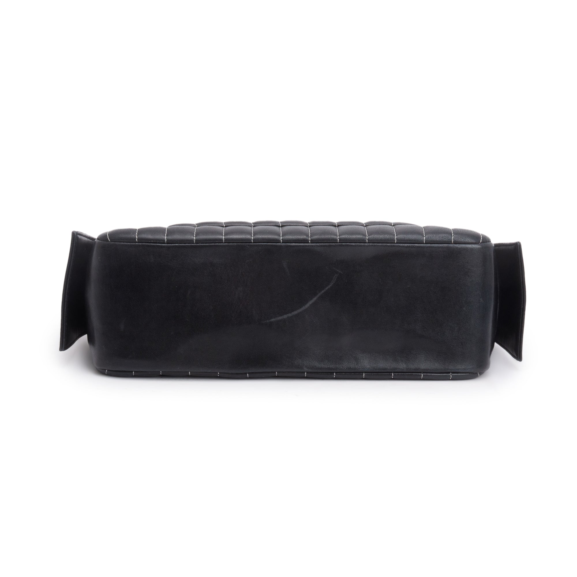 Chanel Black Vertical Quilt Lambskin Leather Mademoiselle Bowling Bag
