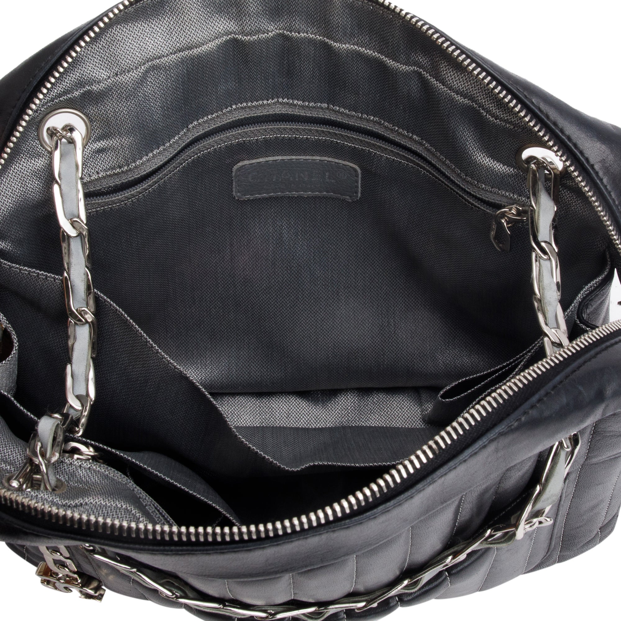 Chanel Black Vertical Quilt Lambskin Leather Mademoiselle Bowling Bag