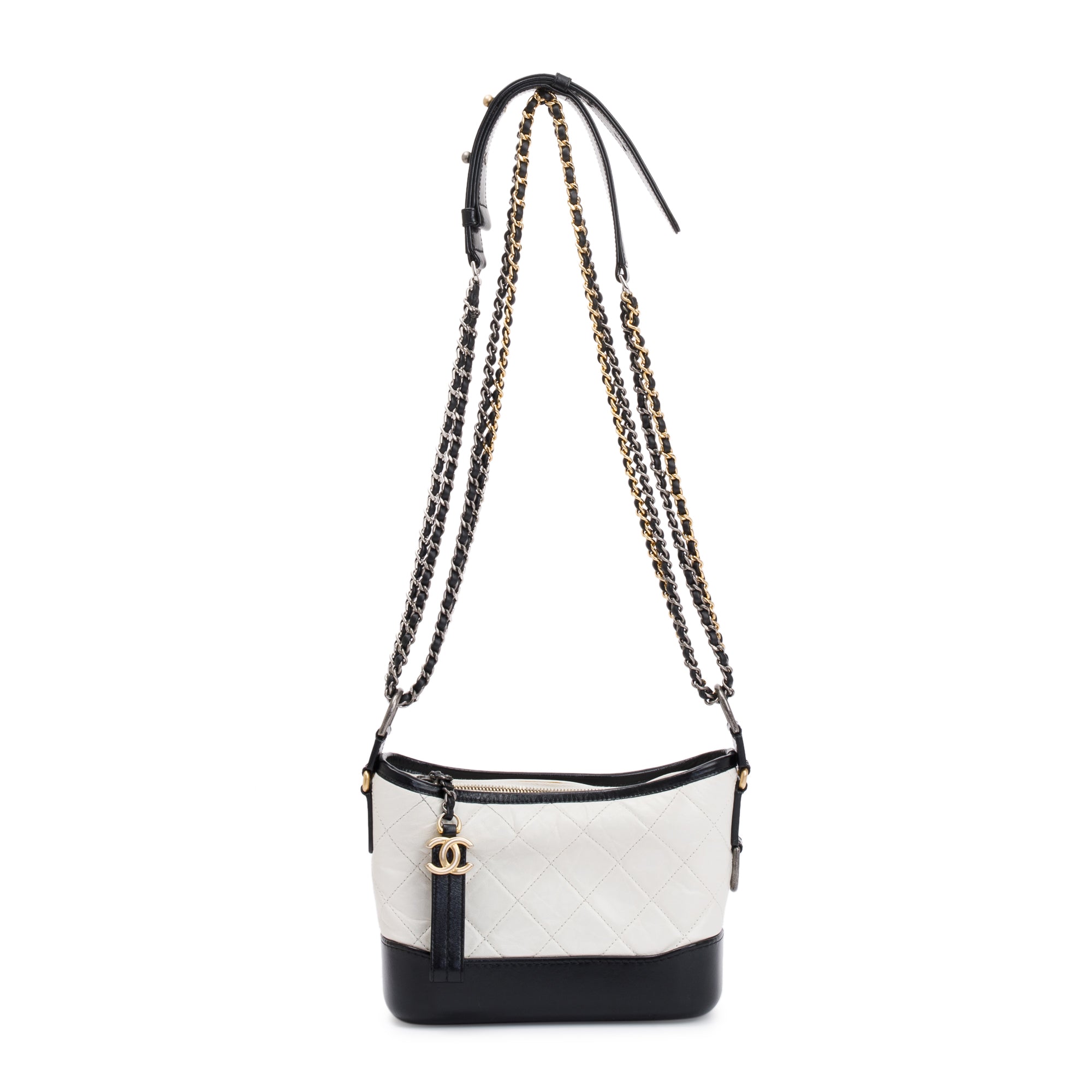 Chanel Black & White Aged Calfskin Leather Small Gabrielle Hobo