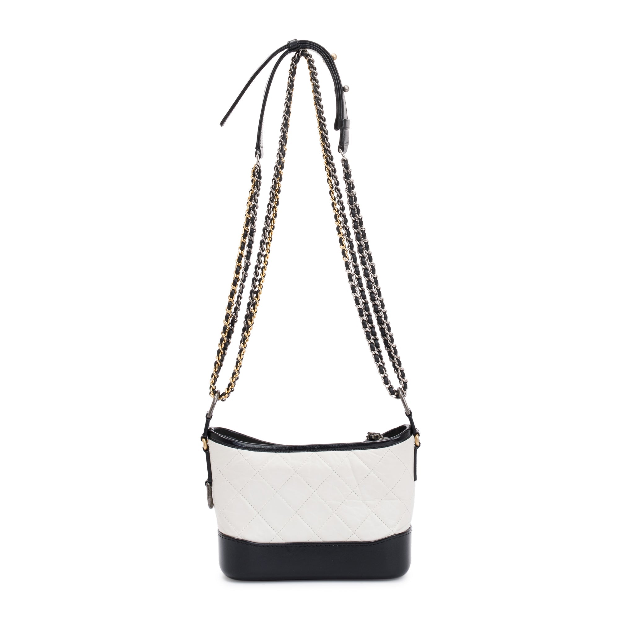 Chanel Black & White Aged Calfskin Leather Small Gabrielle Hobo