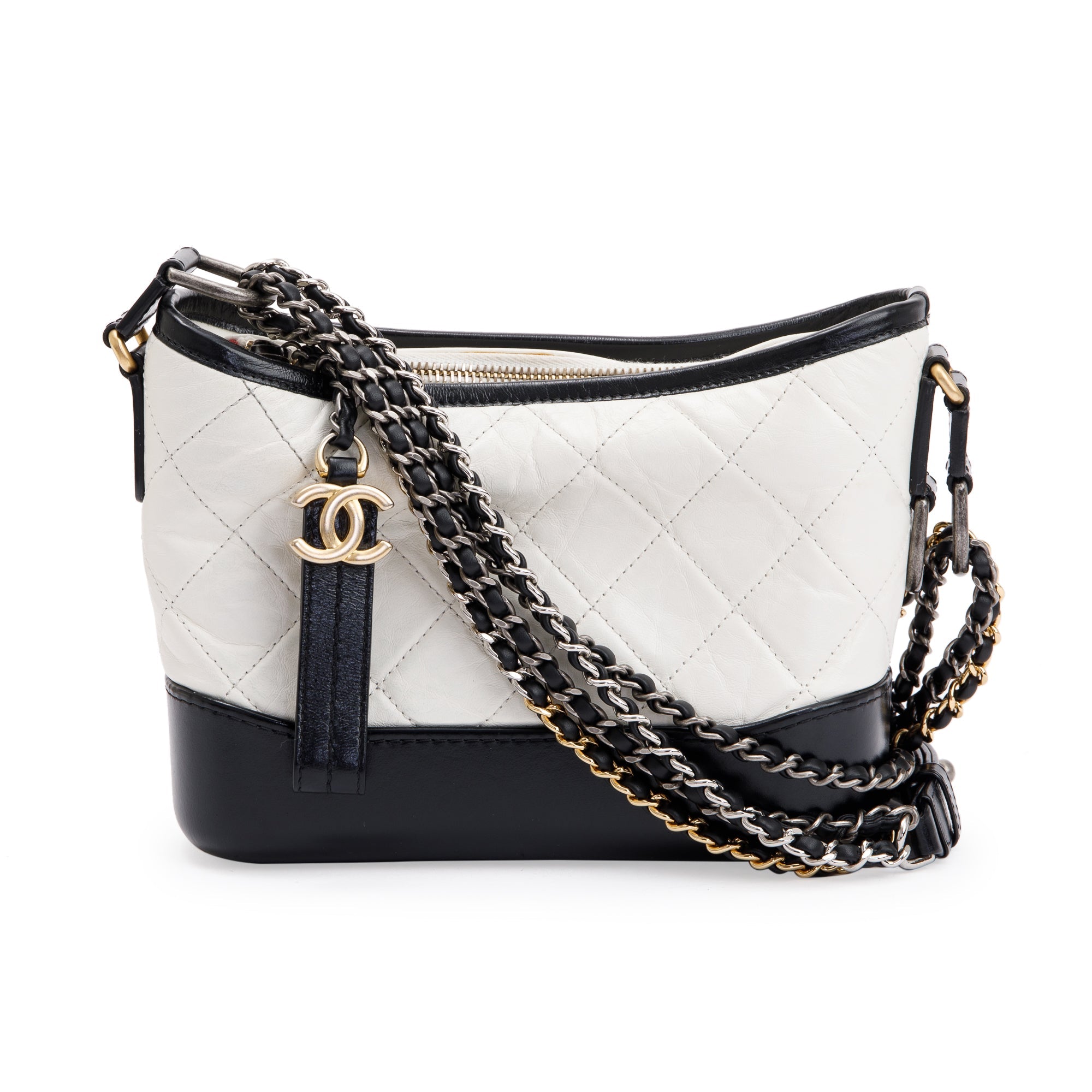 Chanel Black & White Aged Calfskin Leather Small Gabrielle Hobo
