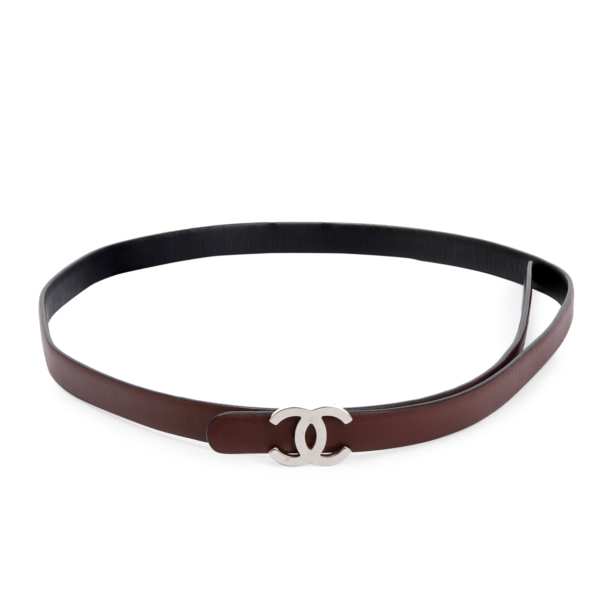 Chanel Black/Burgundy Calfskin Leather Reversible Skinny Belt with CC Buckle