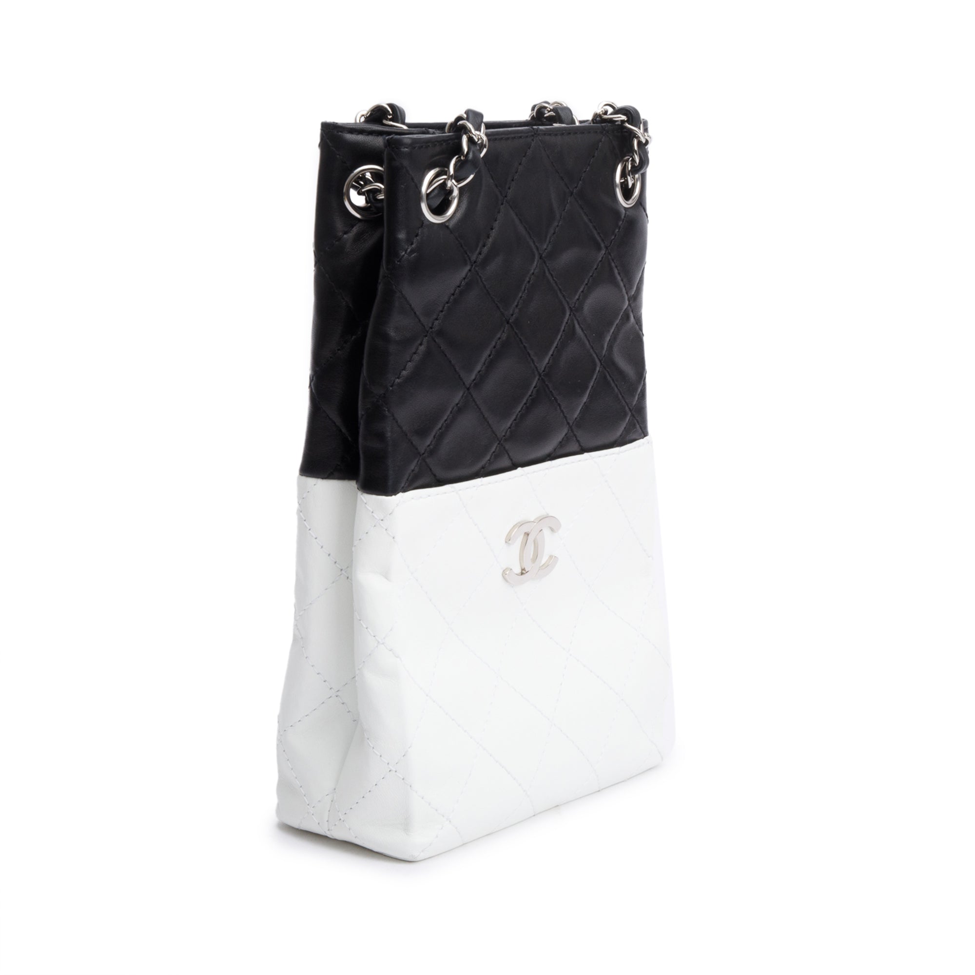 Chanel Black/White Quilted Calfskin Leather Bicolor Vertical Tote w/ Box