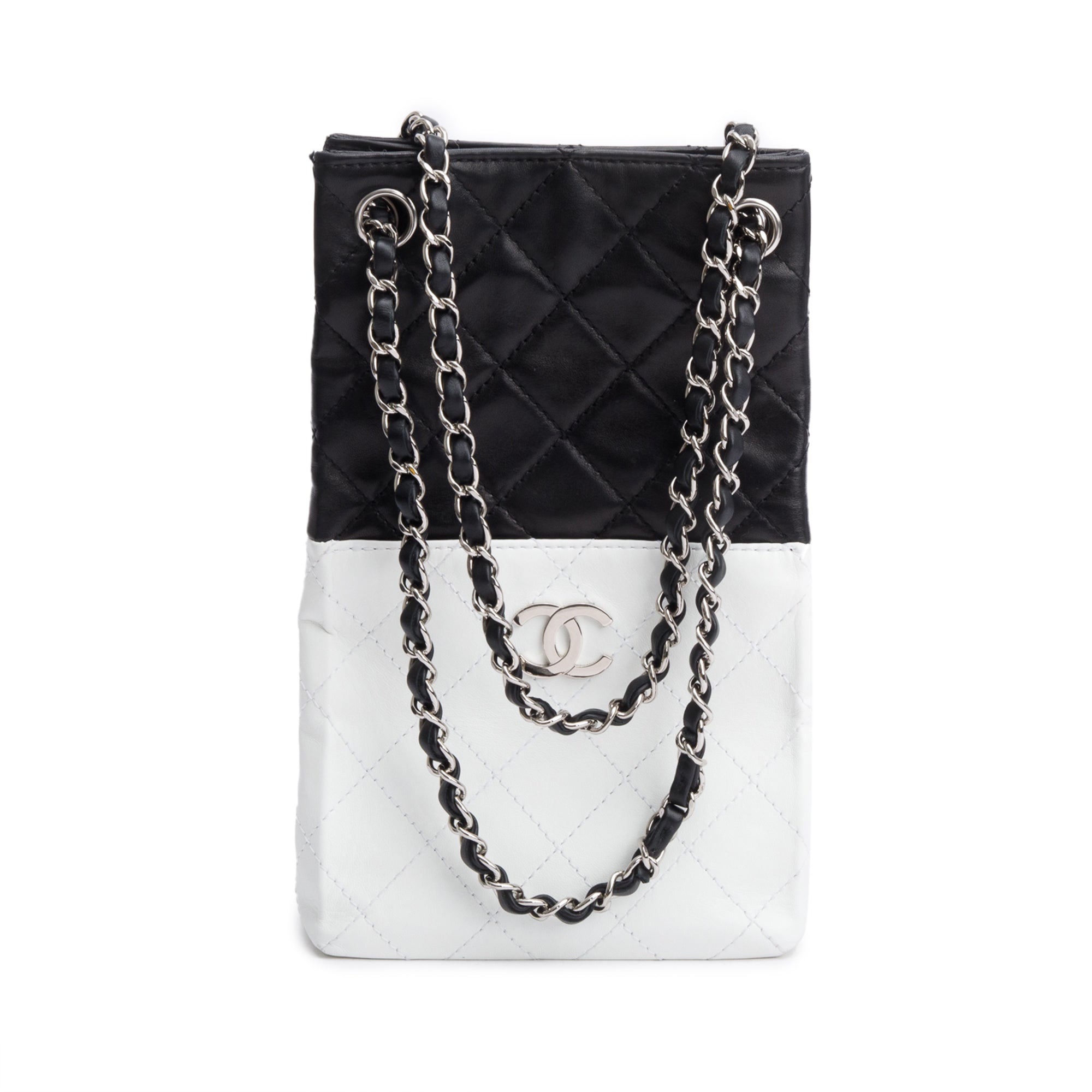 Chanel Black/White Quilted Calfskin Leather Bicolor Vertical Tote w/ Box