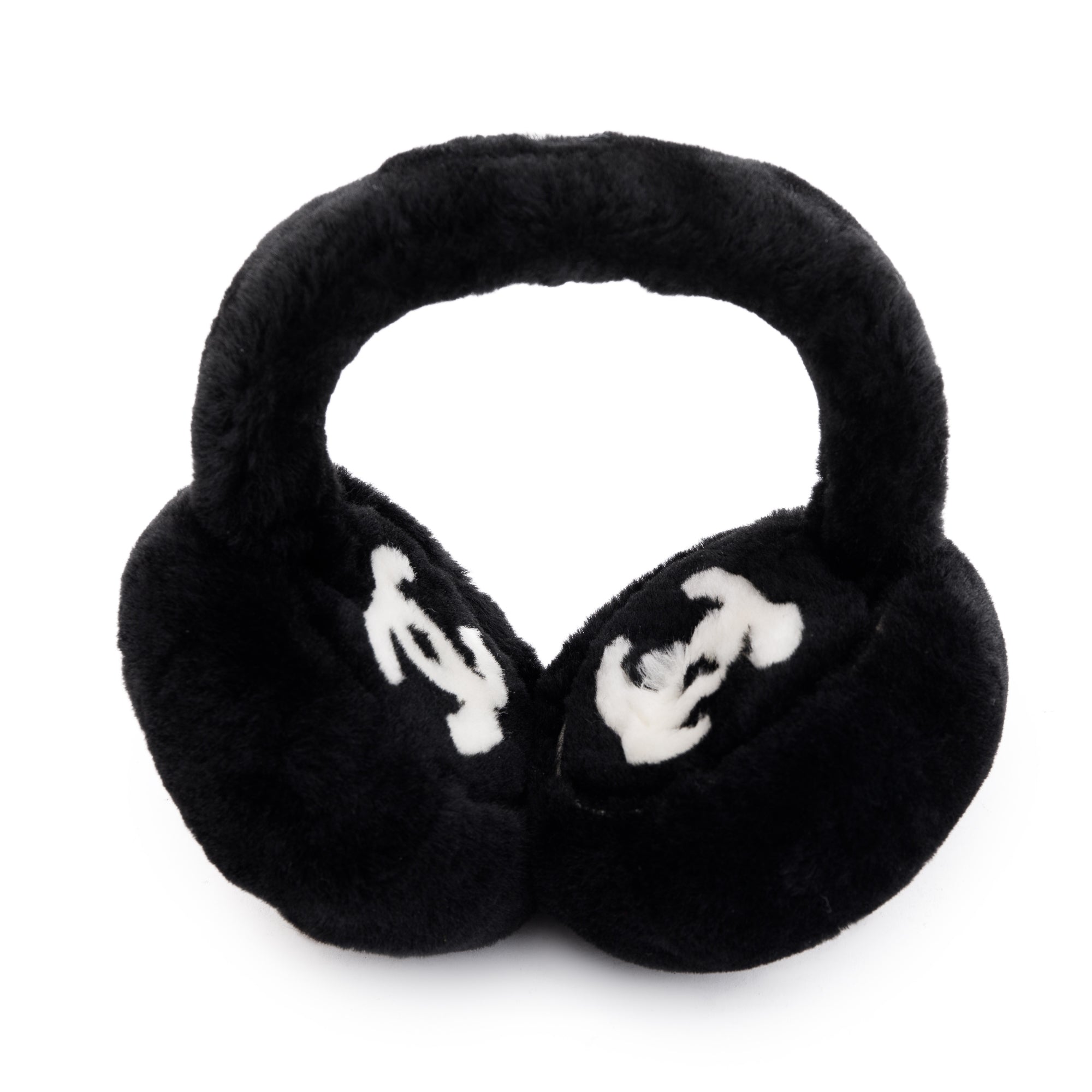 Chanel Black/White Shearling CC Earmuffs