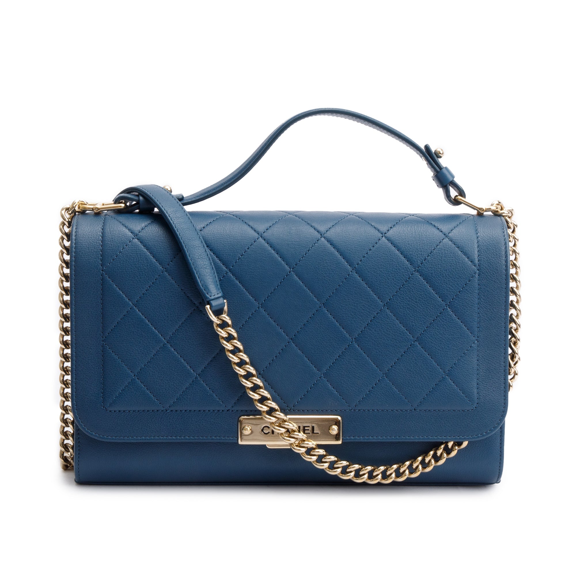 Chanel Blue Calfskin Leather Large Label Click Flap Bag w/ Box & Authenticity Card