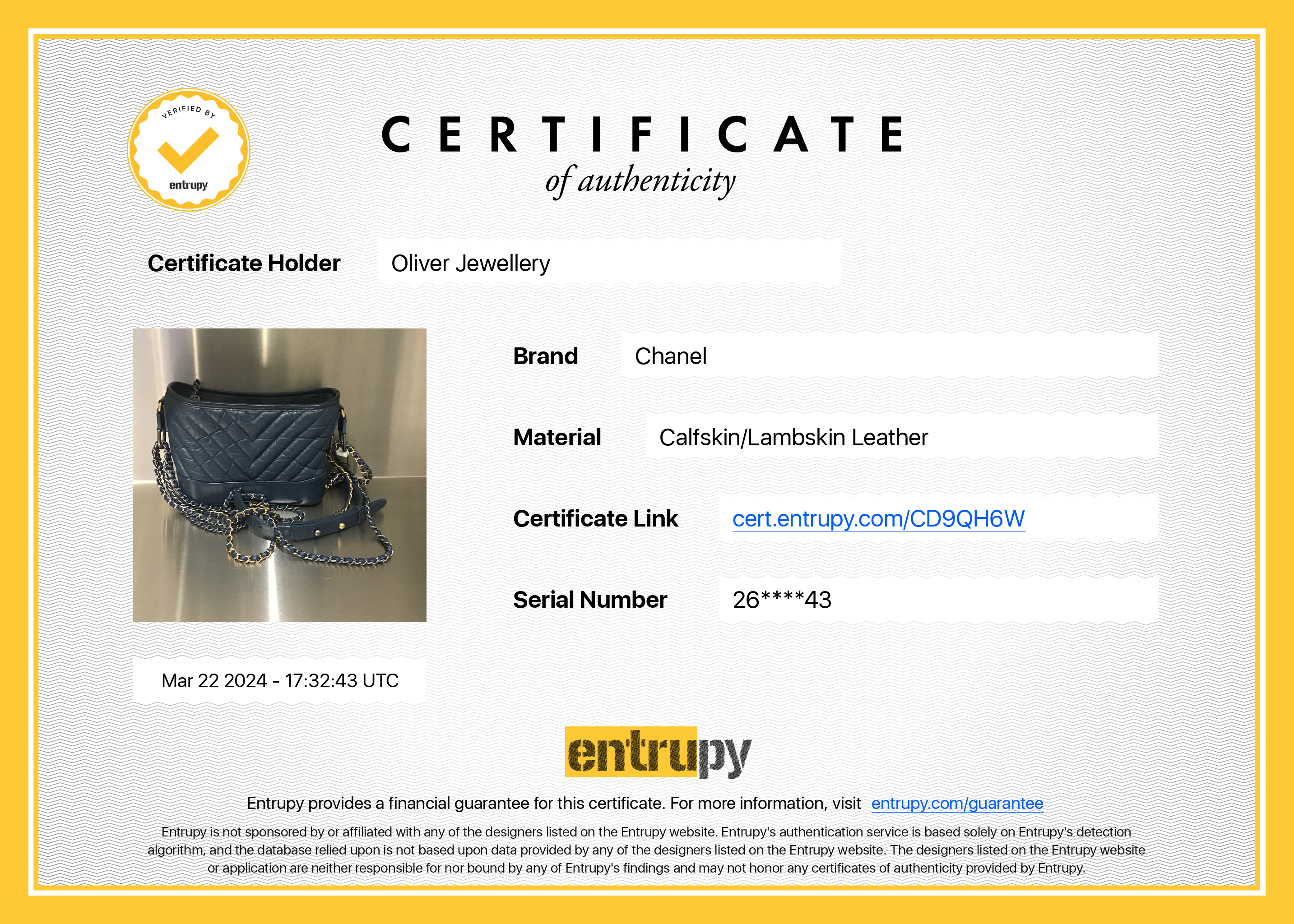 Chanel Blue Calfskin Leather Small Gabrielle Hobo w/ Box & Authenticity Card