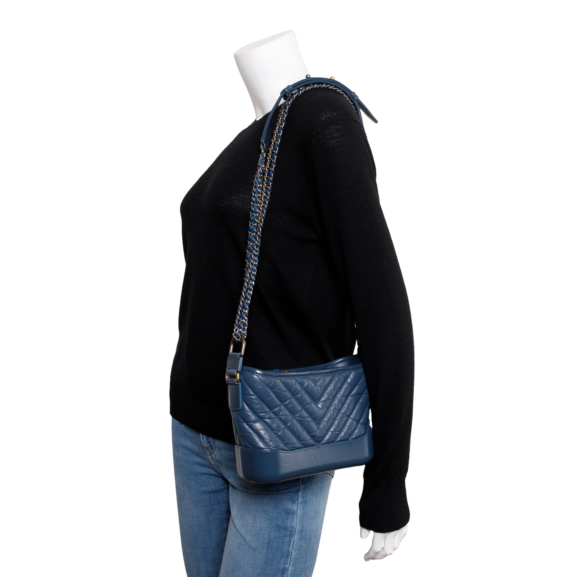 Chanel Blue Calfskin Leather Small Gabrielle Hobo w/ Box & Authenticity Card