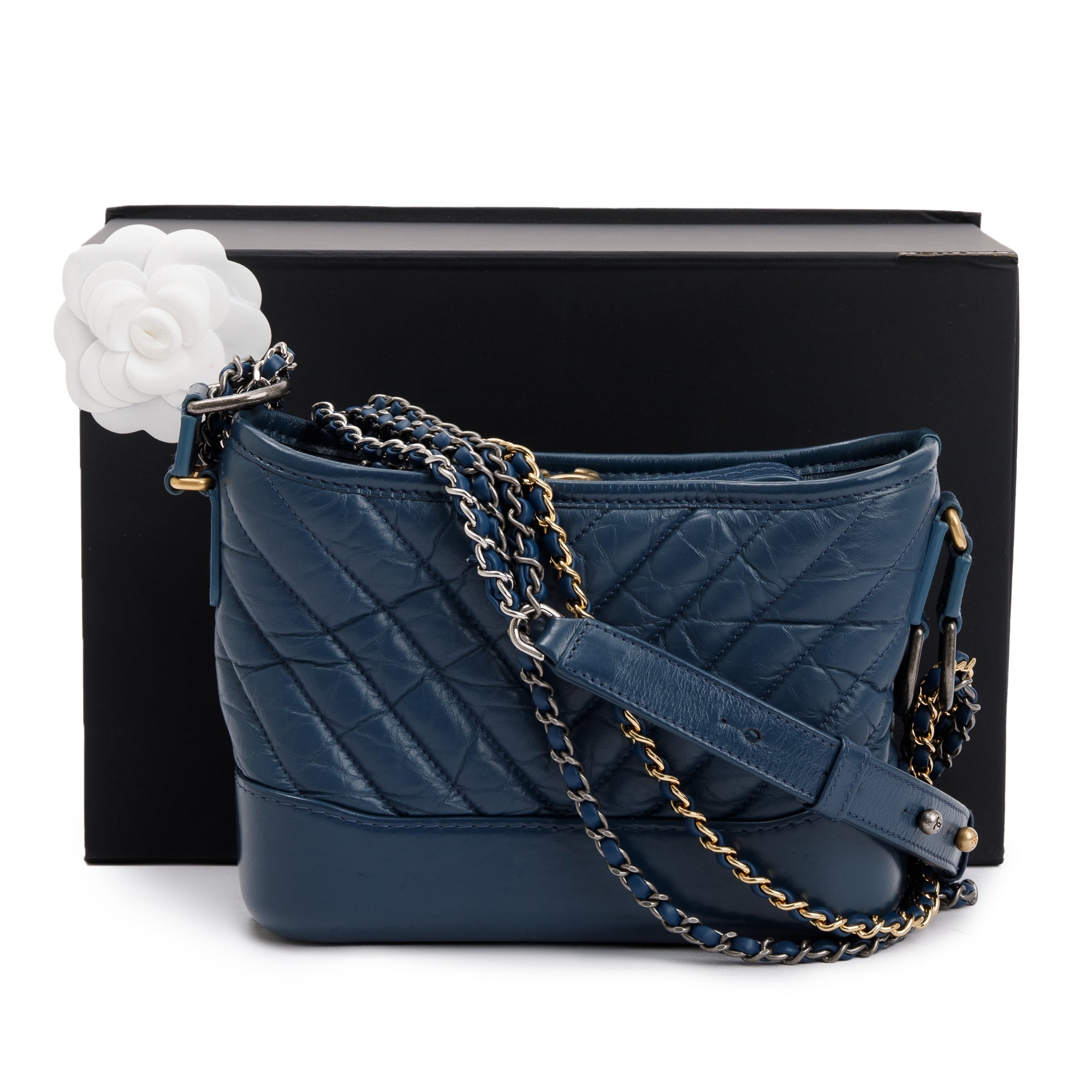 Chanel Blue Calfskin Leather Small Gabrielle Hobo w/ Box & Authenticity Card