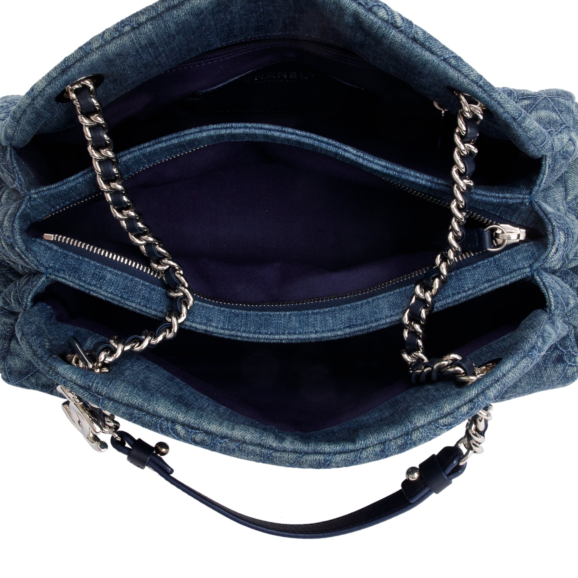 Chanel Blue Camellia Denim Just Mademoiselle Bowler Bag