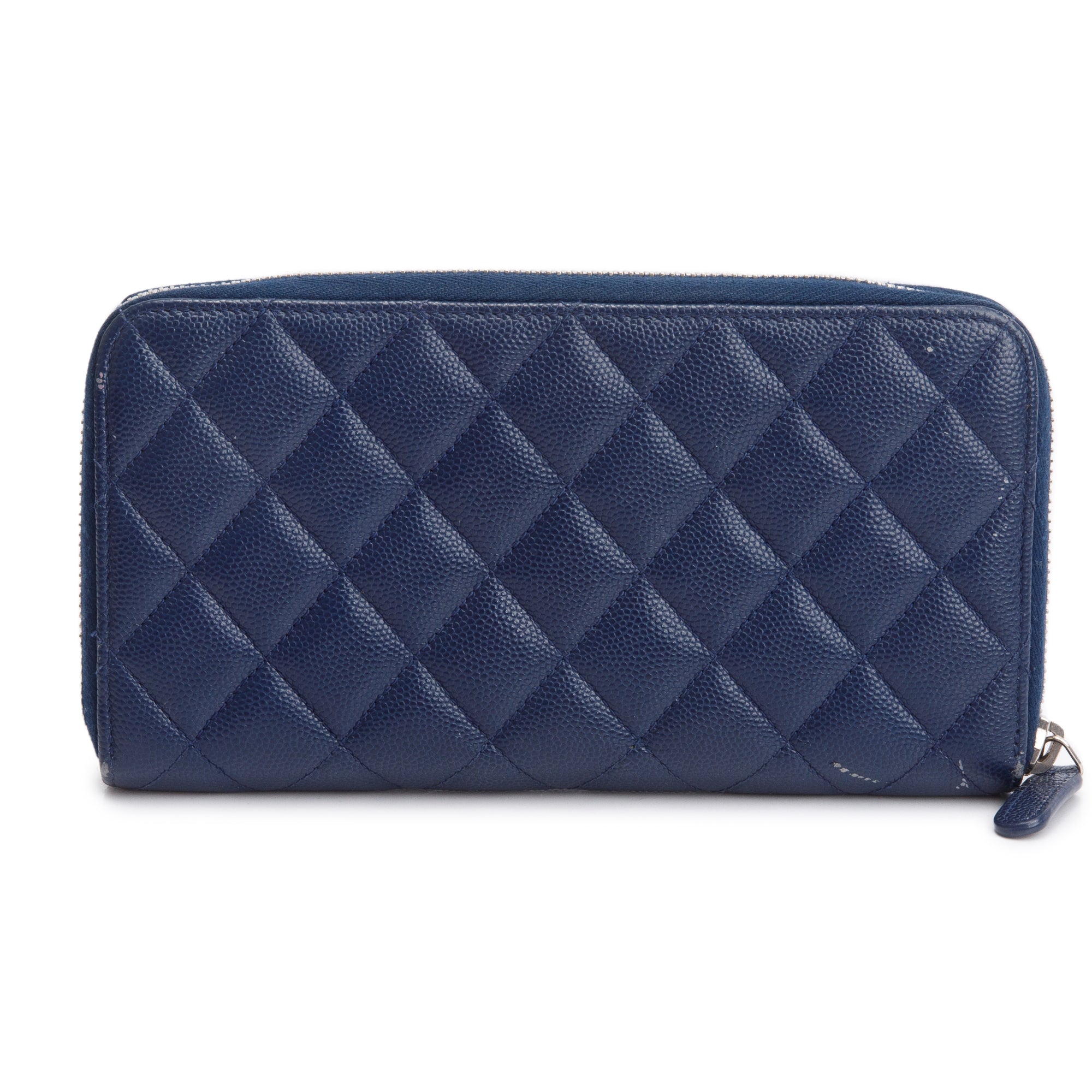 Chanel Blue Caviar Classic Large Gusset Zip Around Wallet