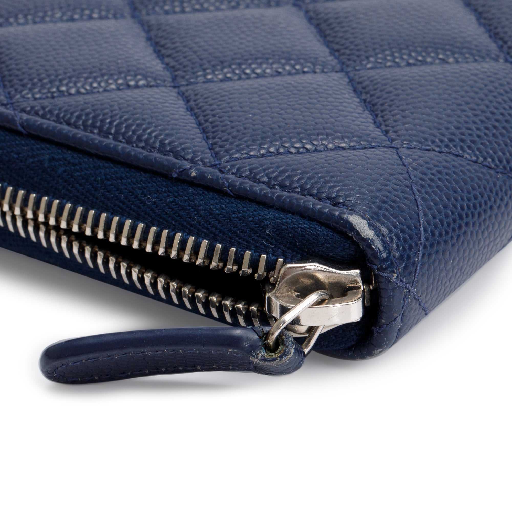 Chanel Blue Caviar Classic Large Gusset Zip Around Wallet