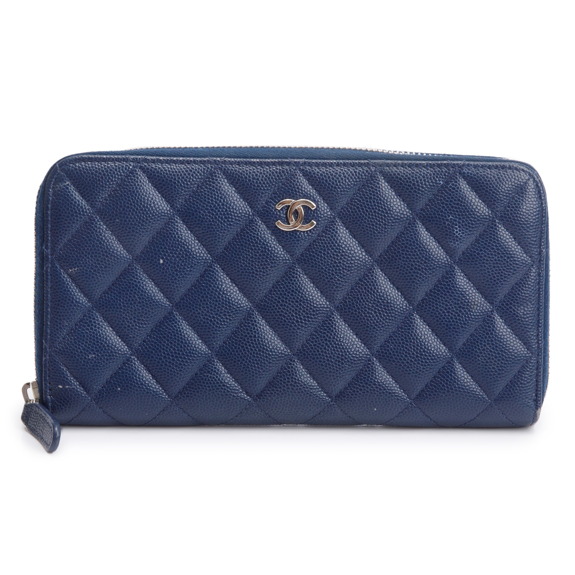 Chanel Blue Caviar Classic Large Gusset Zip Around Wallet