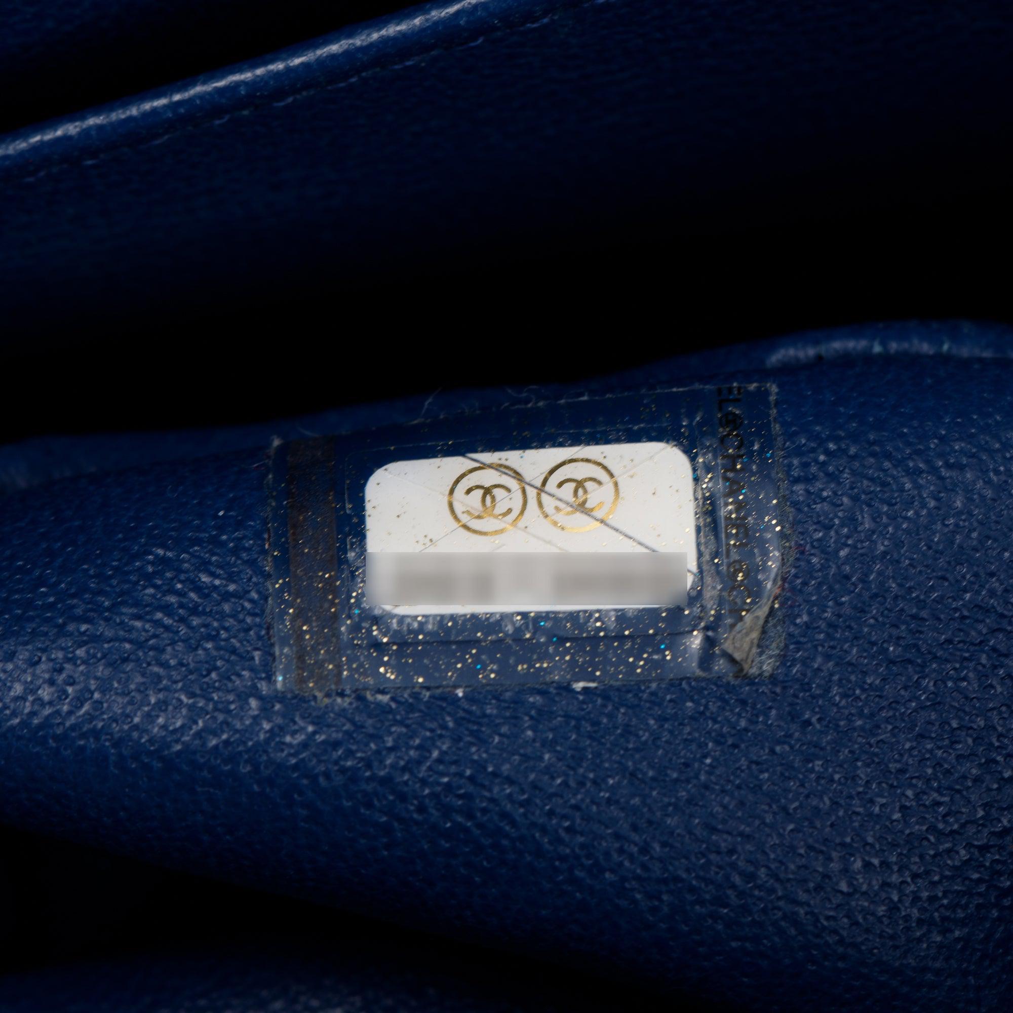 Chanel Blue Caviar Leather Classic Medium Double Flap Bag w/ Box & Receipt