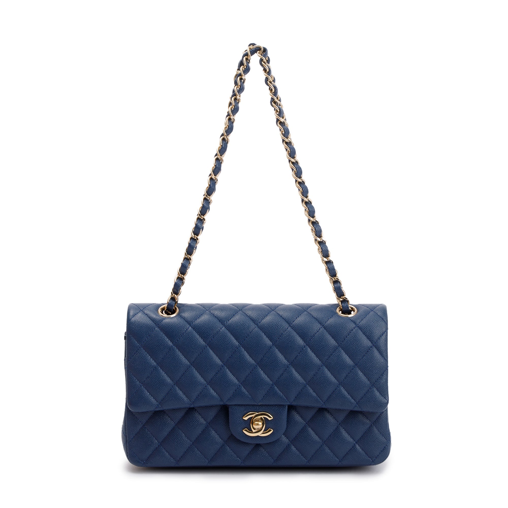 Chanel Blue Caviar Leather Classic Medium Double Flap Bag w/ Box & Receipt