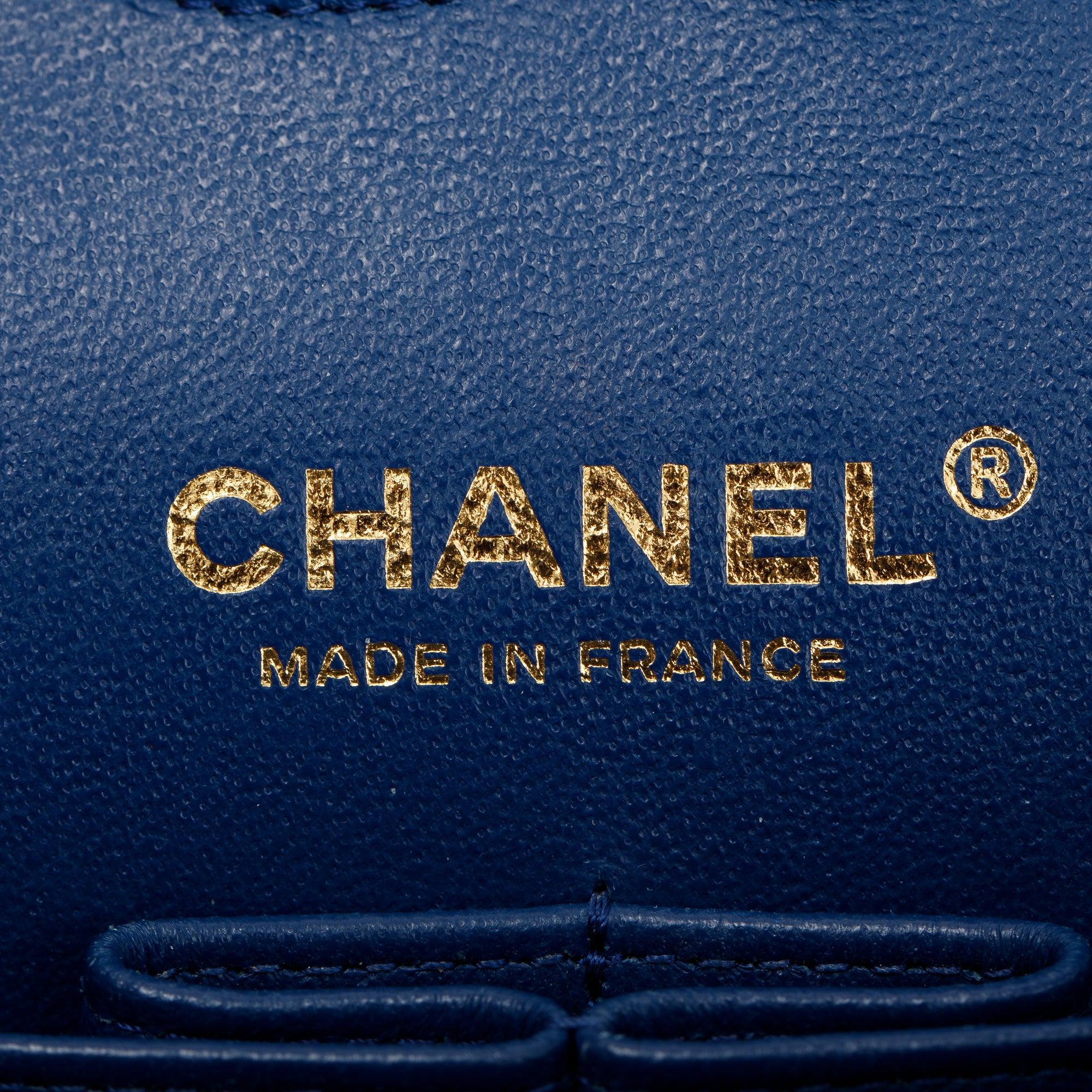 Chanel Blue Caviar Leather Classic Medium Double Flap Bag w/ Box & Receipt