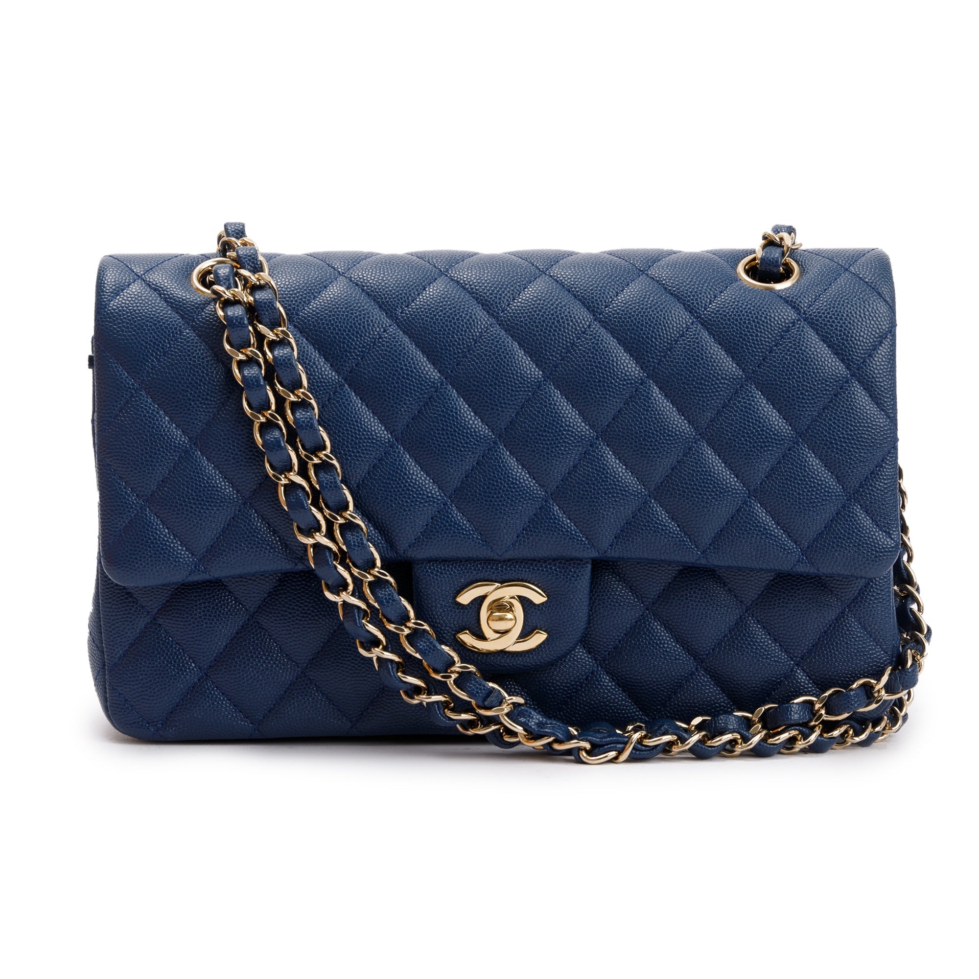 Chanel Blue Caviar Leather Classic Medium Double Flap Bag w/ Box & Receipt