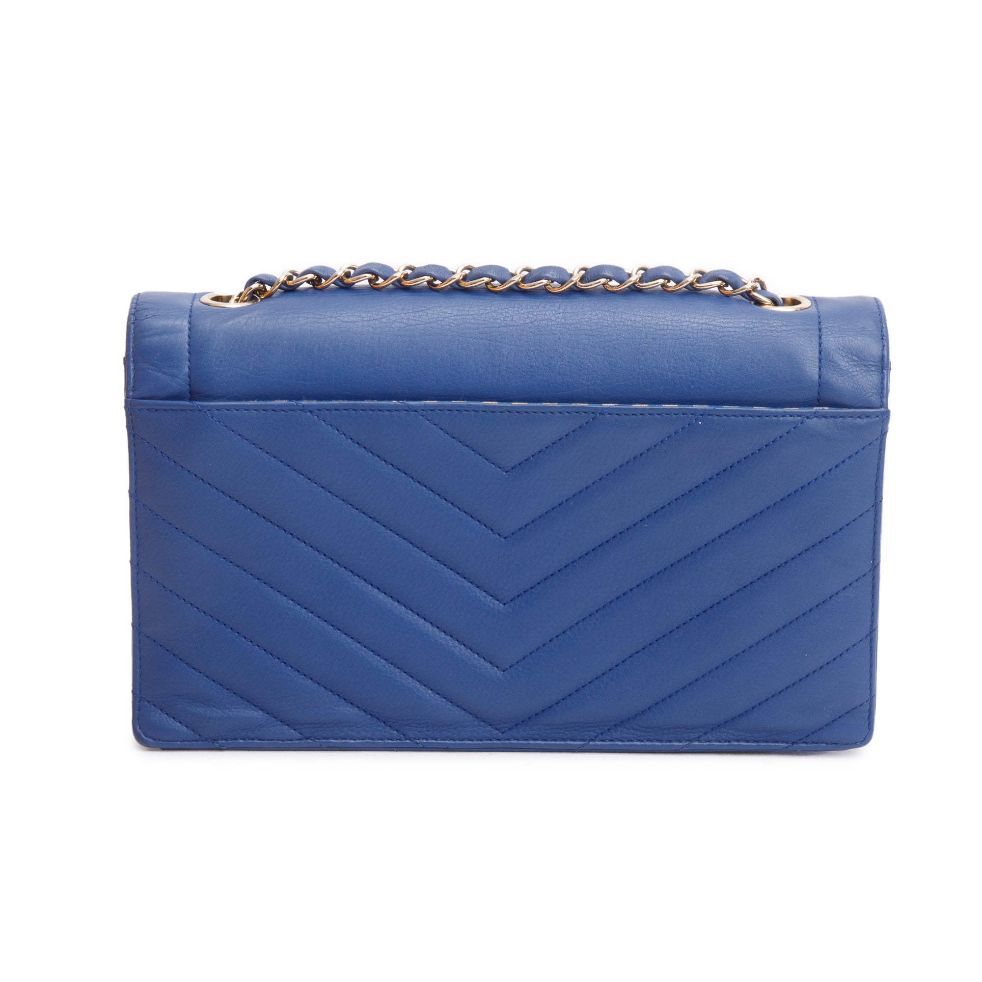 Chanel Blue Chevron Calfskin Leather Coco Envelope Flap Bag w/ Authenticity Card