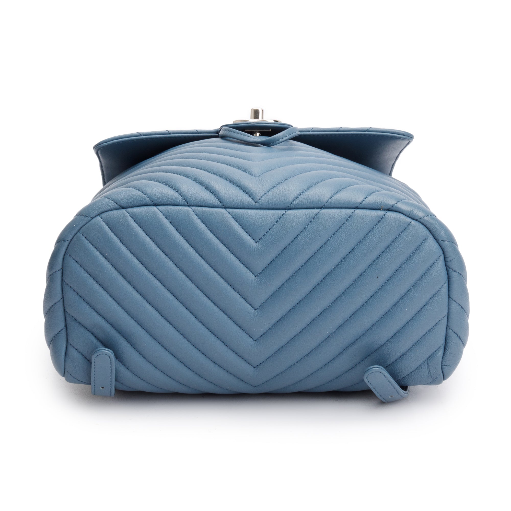 Chanel Blue Chevron Quilted Lambskin Leather Small Urban Spirit Backpack w/ Authenticity Card