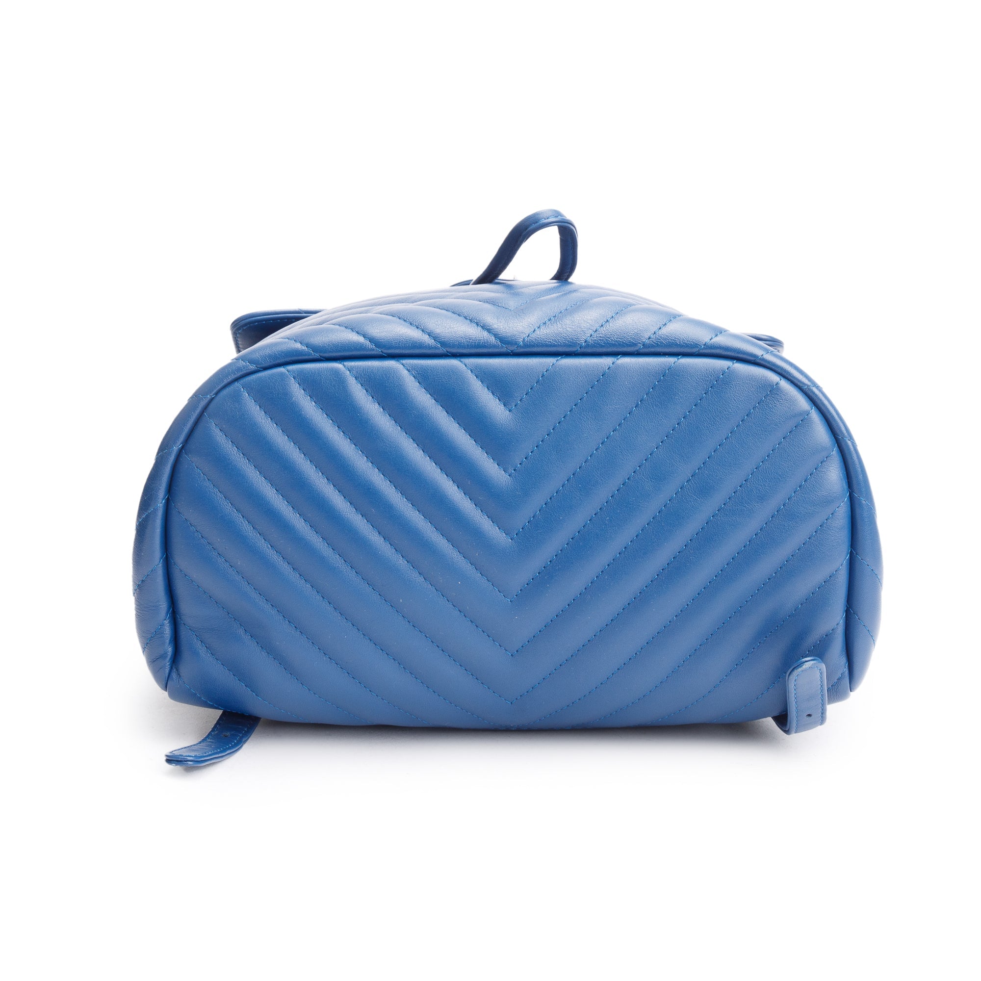 Chanel Blue Chevron Quilted Lambskin Leather Small Urban Spirit Backpack w/ Authenticity Card