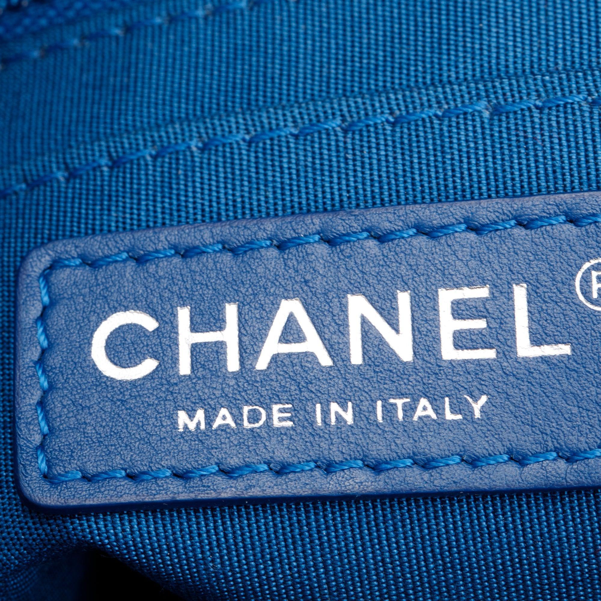 Chanel Blue Chevron Quilted Lambskin Leather Small Urban Spirit Backpack w/ Authenticity Card