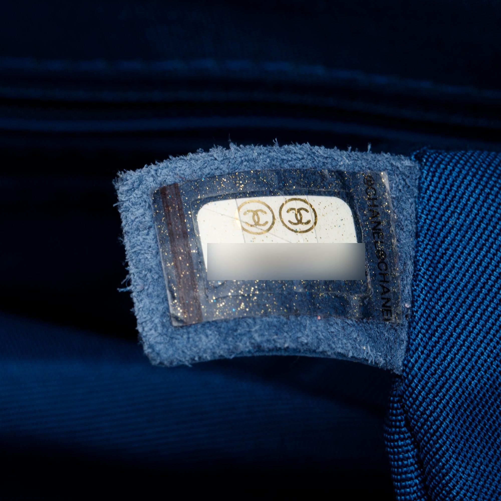 Chanel Blue Chevron Quilted Lambskin Leather Small Urban Spirit Backpack w/ Authenticity Card